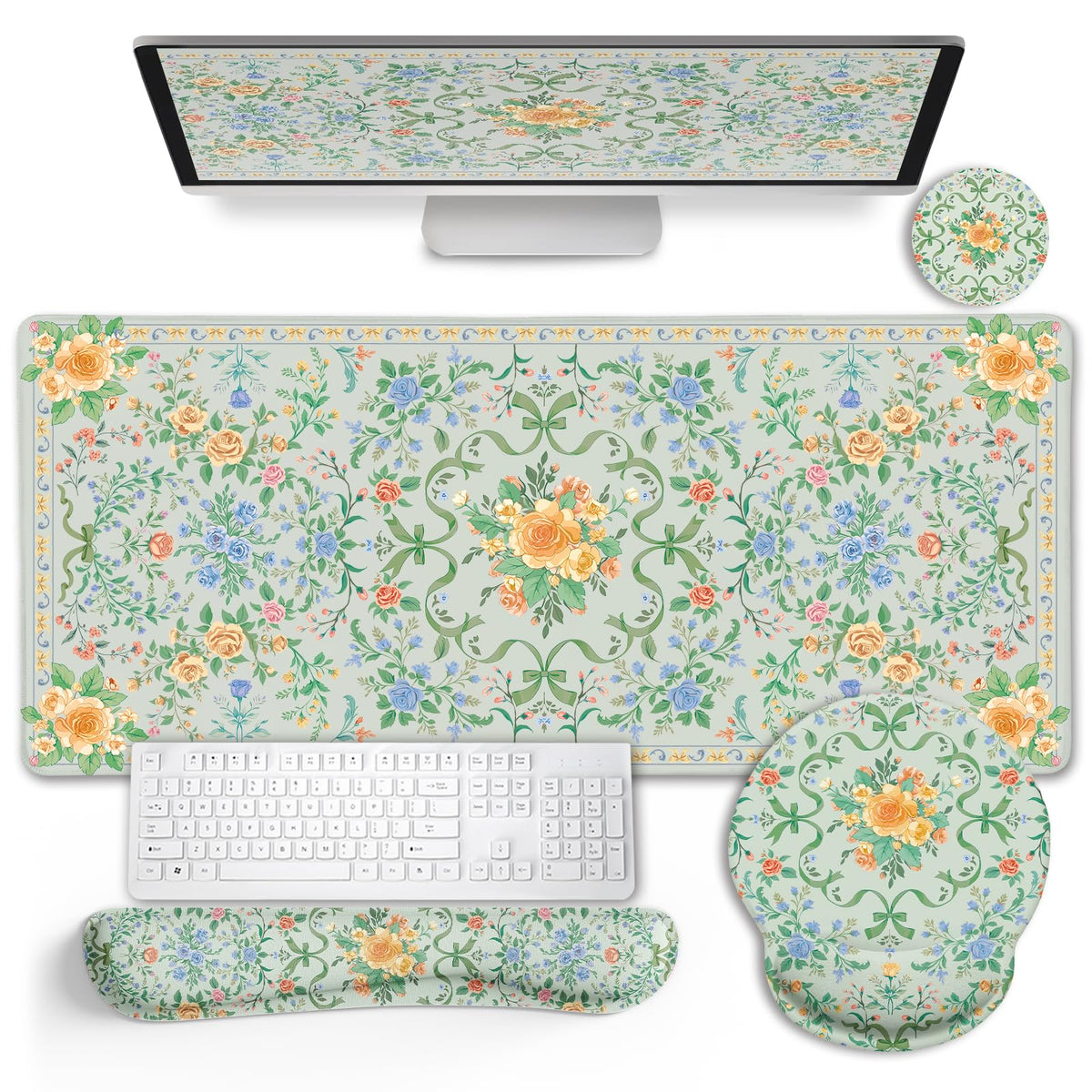 Black Striped Ergonomic Large Desk Mat Set with Wrist Rest