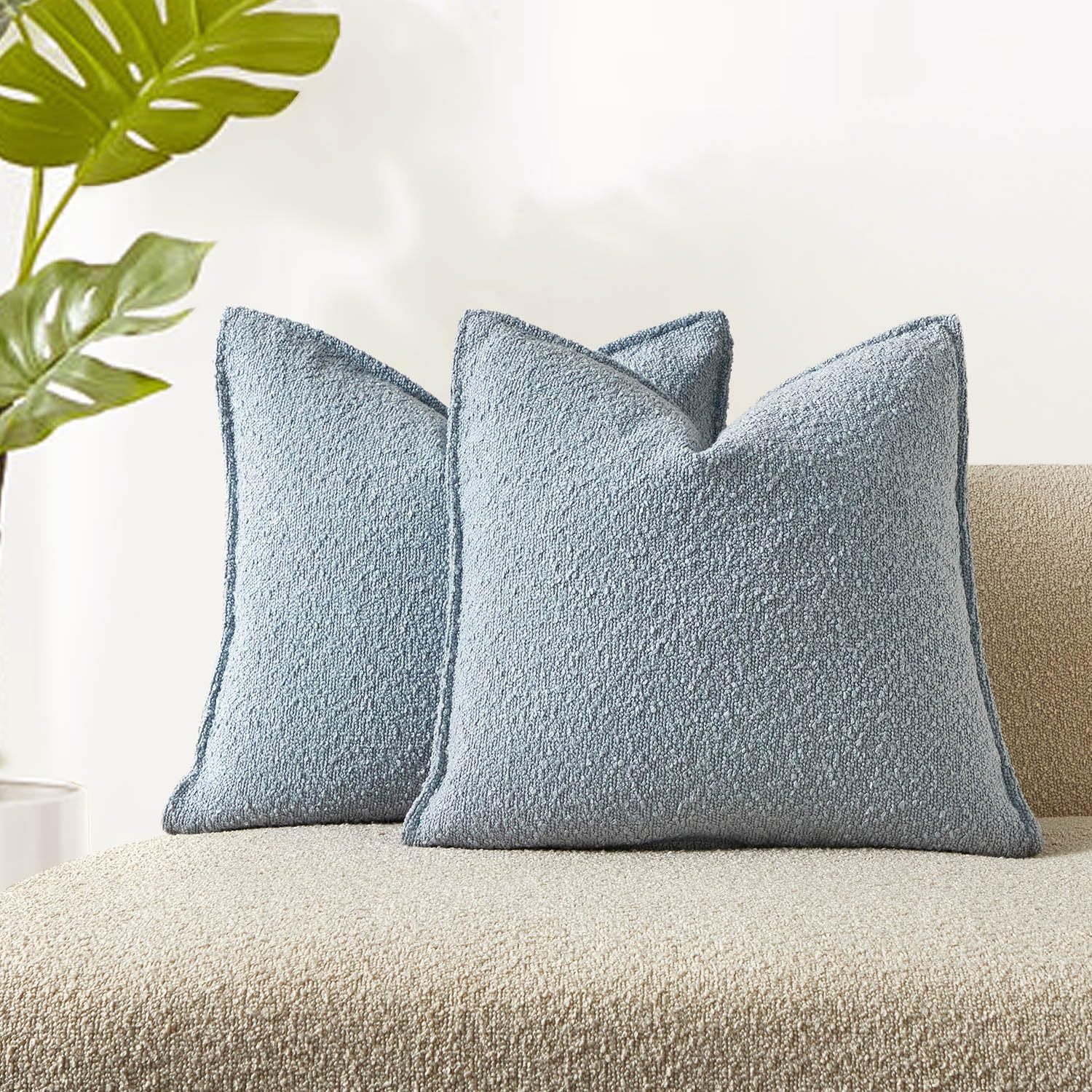 JUSPURBET Pillow Covers Set of 2 Decorative Throw Pillow Covers Case for Couch Sofa Bed Soft Boucle Textured Cushion Covers with Hidden Zipper for Home Decor Living Room 16x16,Beige