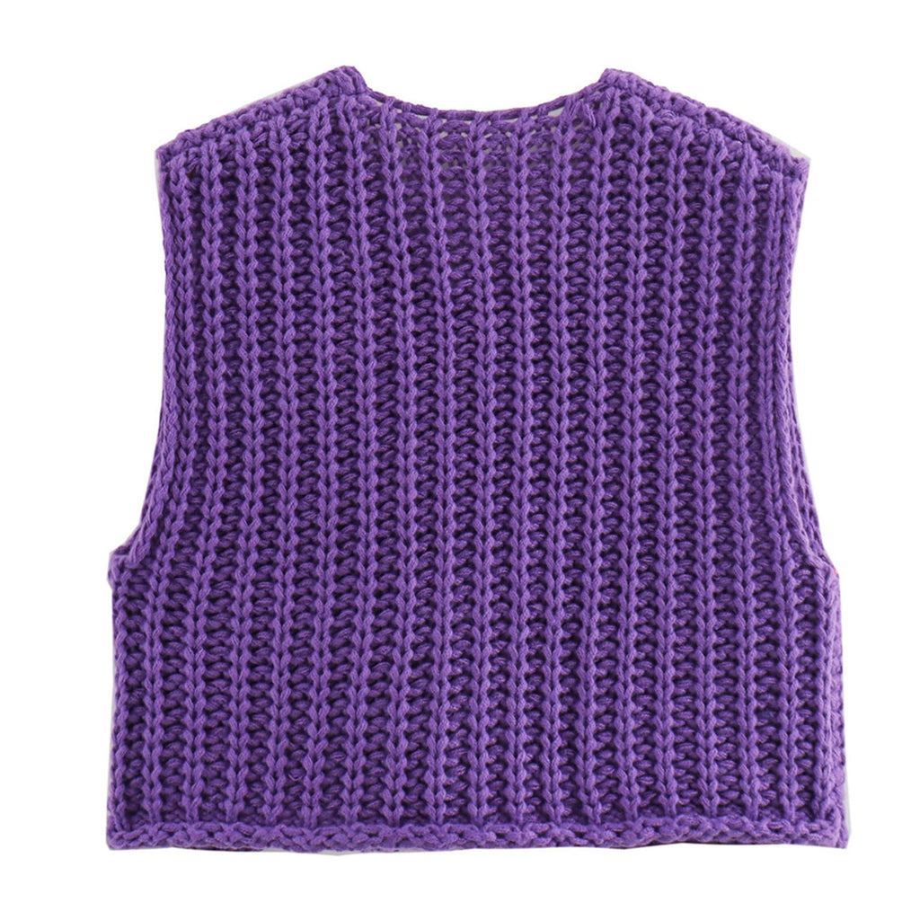KEOMUD Women's Sleeveless Cropped Knit Cardigan Casual Button Down Crochet Sweater Vest Tops with Pockets