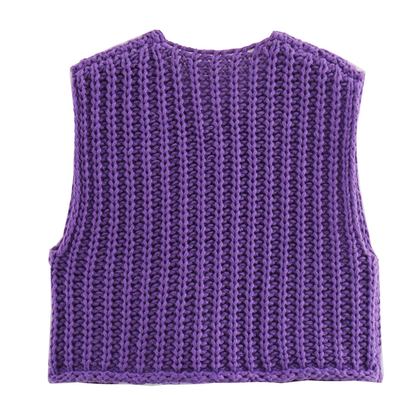 KEOMUD Women's Sleeveless Cropped Knit Cardigan Casual Button Down Crochet Sweater Vest Tops with Pockets