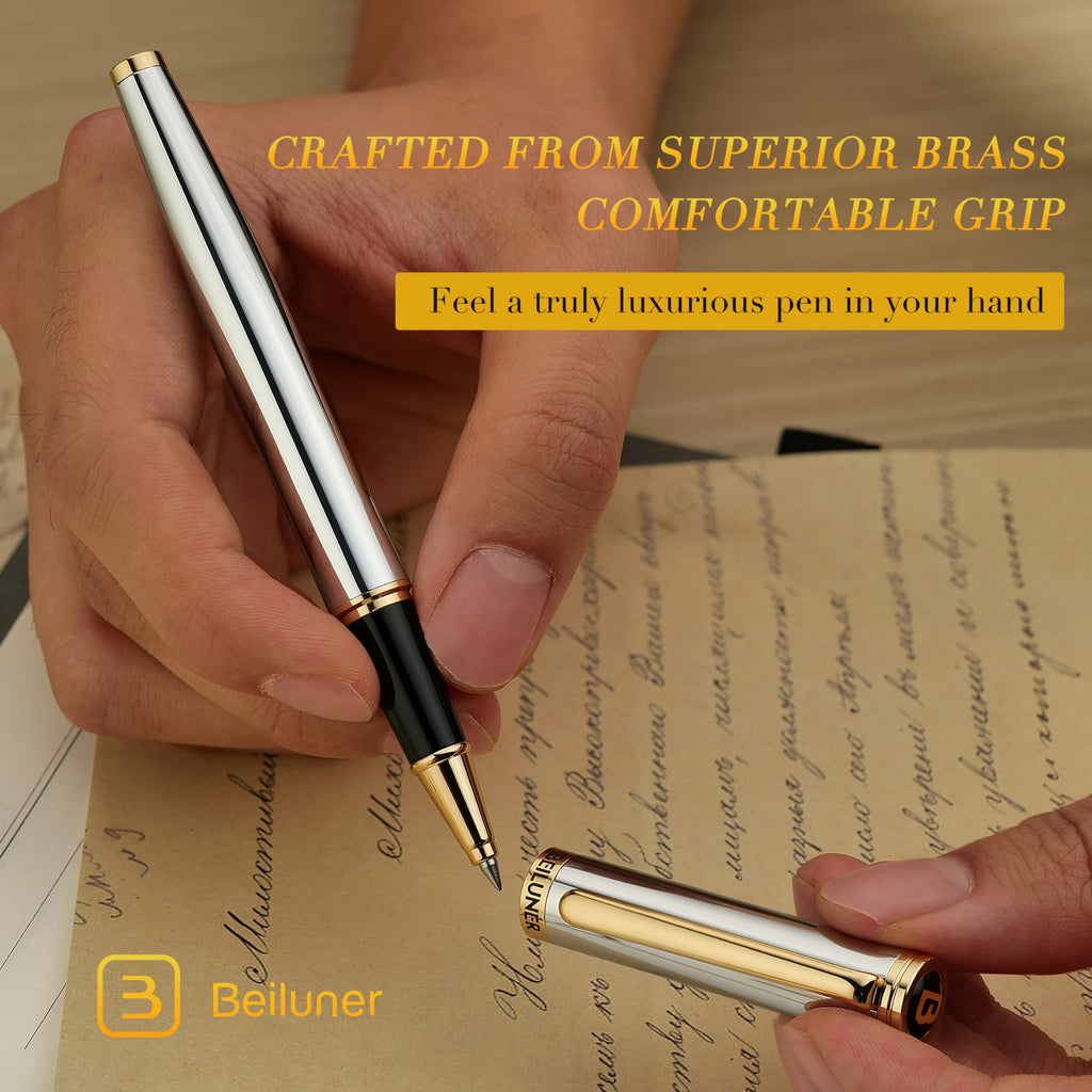 BEILUNER Luxury Rollerball Pen,24K Gold Trim,Noble and Elegant Designs,Schneider Ink Refill, Best Roller Ball Pen Gift Set for Men & Women, Professional, Executive Office, Nice Pens