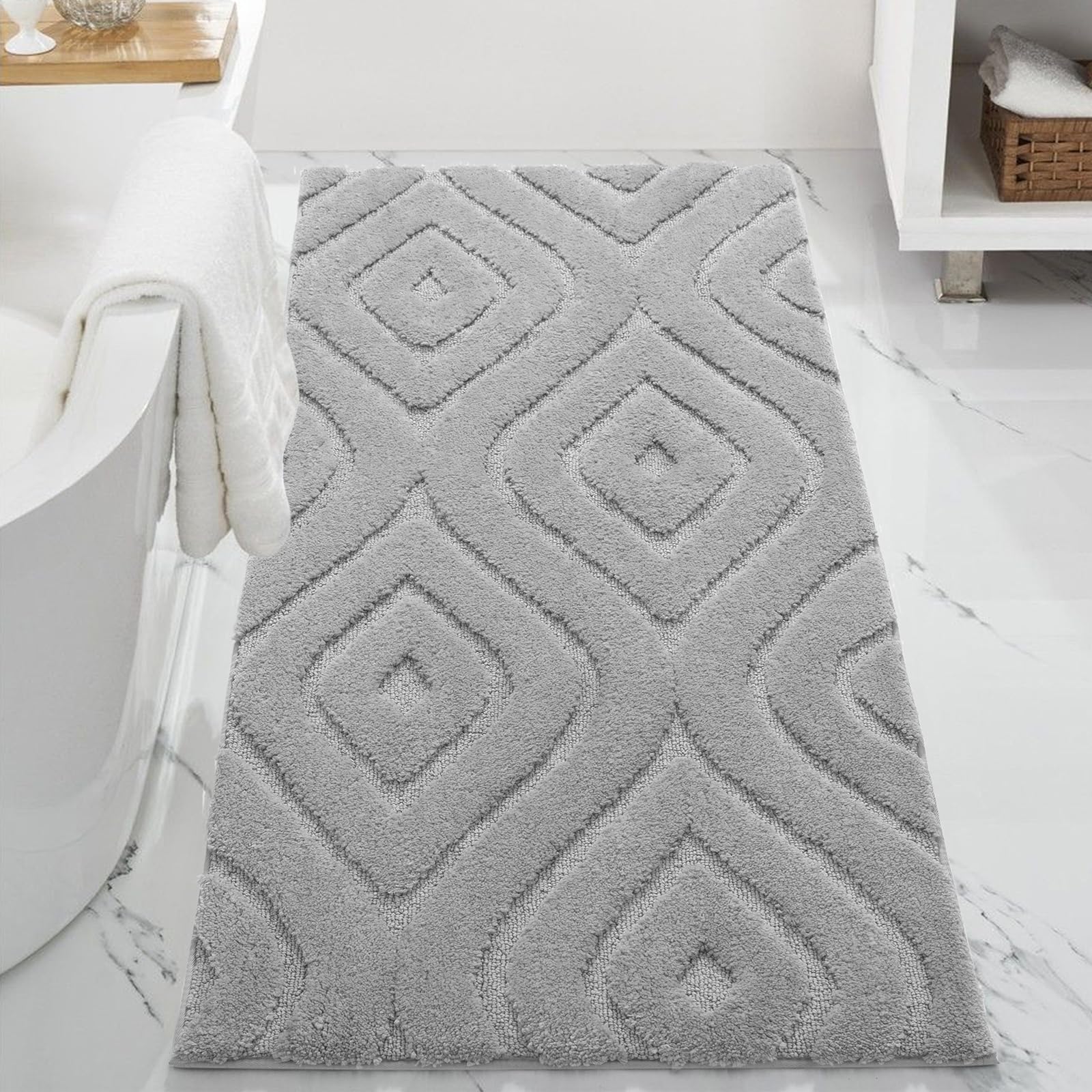 DEXDE Bathroom Rugs Runner 24x47 Long Bath Rug Non Slip Soft Washable Large Bath Mats for Bathroom Bedroom Hallway Kitchen Floor Carpet Modern Boho Decor, Beige