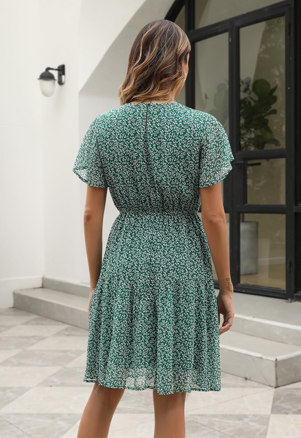 Manydress Women's Chiffon Floral Dresses Casual Summer Boho Flutter Sleeve Flowy Skater Western Dress MY112