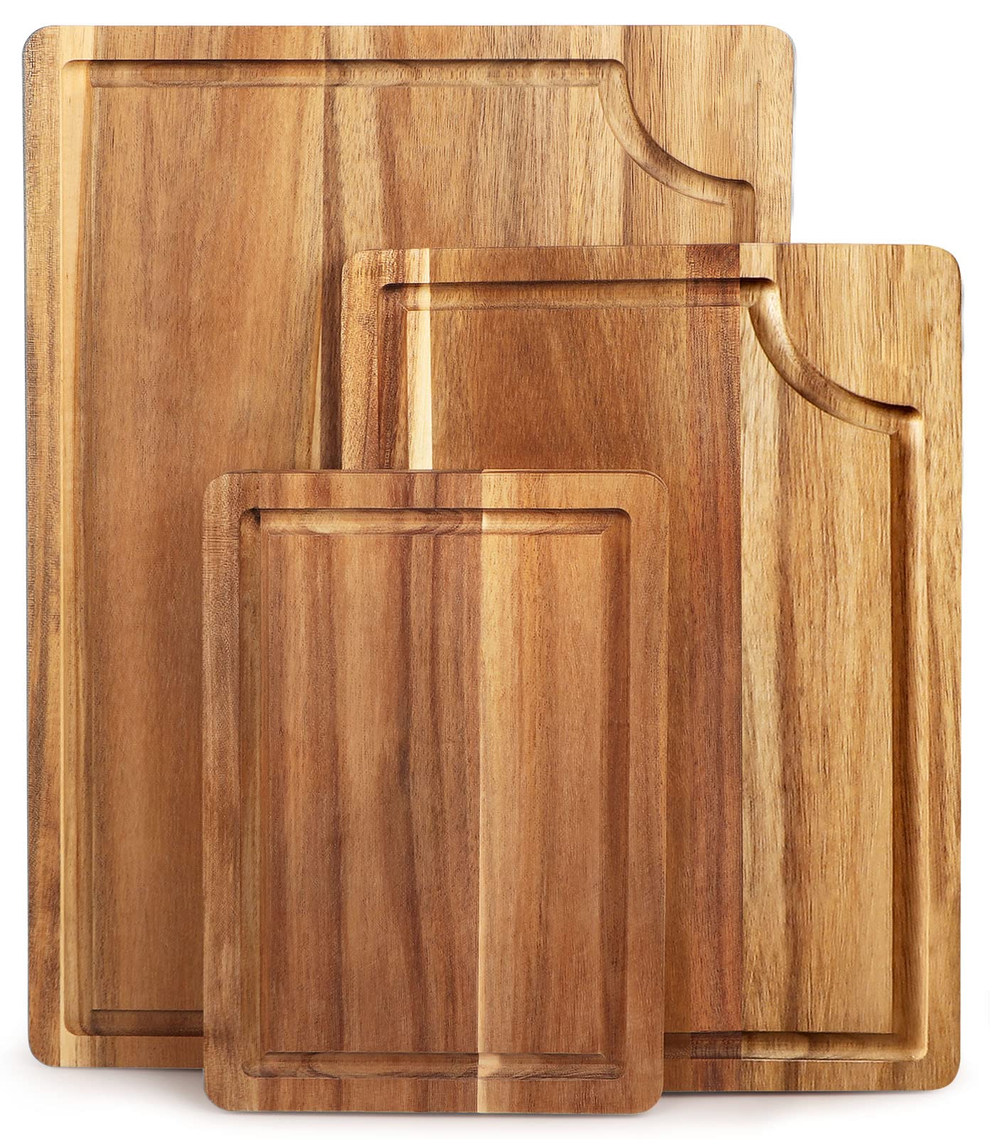 AIDEA Wood Cutting Board, Wooden Cutting Boards for Kitchen, Acacia Wood Chopping Board Set of 3 with Deep Juice Groove, for Meat, Vegetables, and Fruit