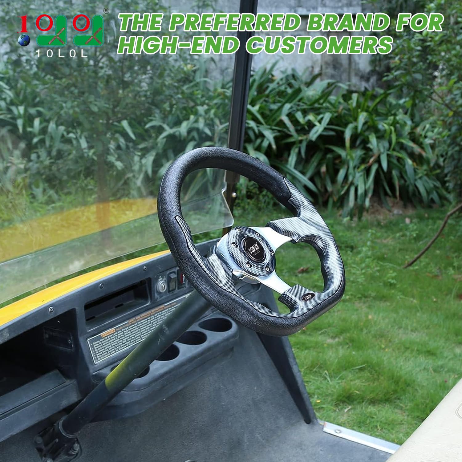 10L0L Golf Cart Steering Wheel, 13' Universal Fit for EZGO TXT/RXV, Club Car DS/Precedent, Yamaha G2-G29 (Carbon Black)
