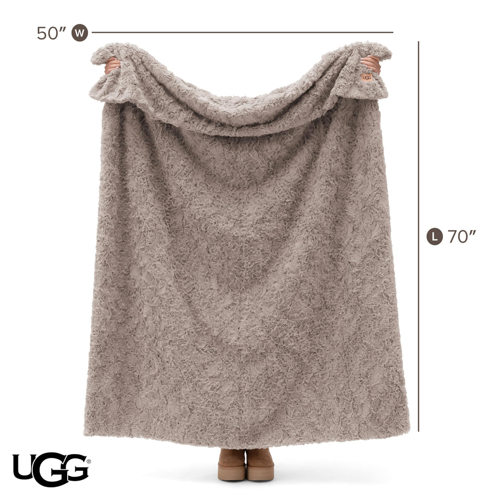UGG Adalee Faux Fur Twin Size Blanket, Warm Cozy Blanket, Extra Large Throw for Sofa, Washable Bedding for Twin XL Size Bed, Cute Room Decor, 66" x 90", Oyster Brown