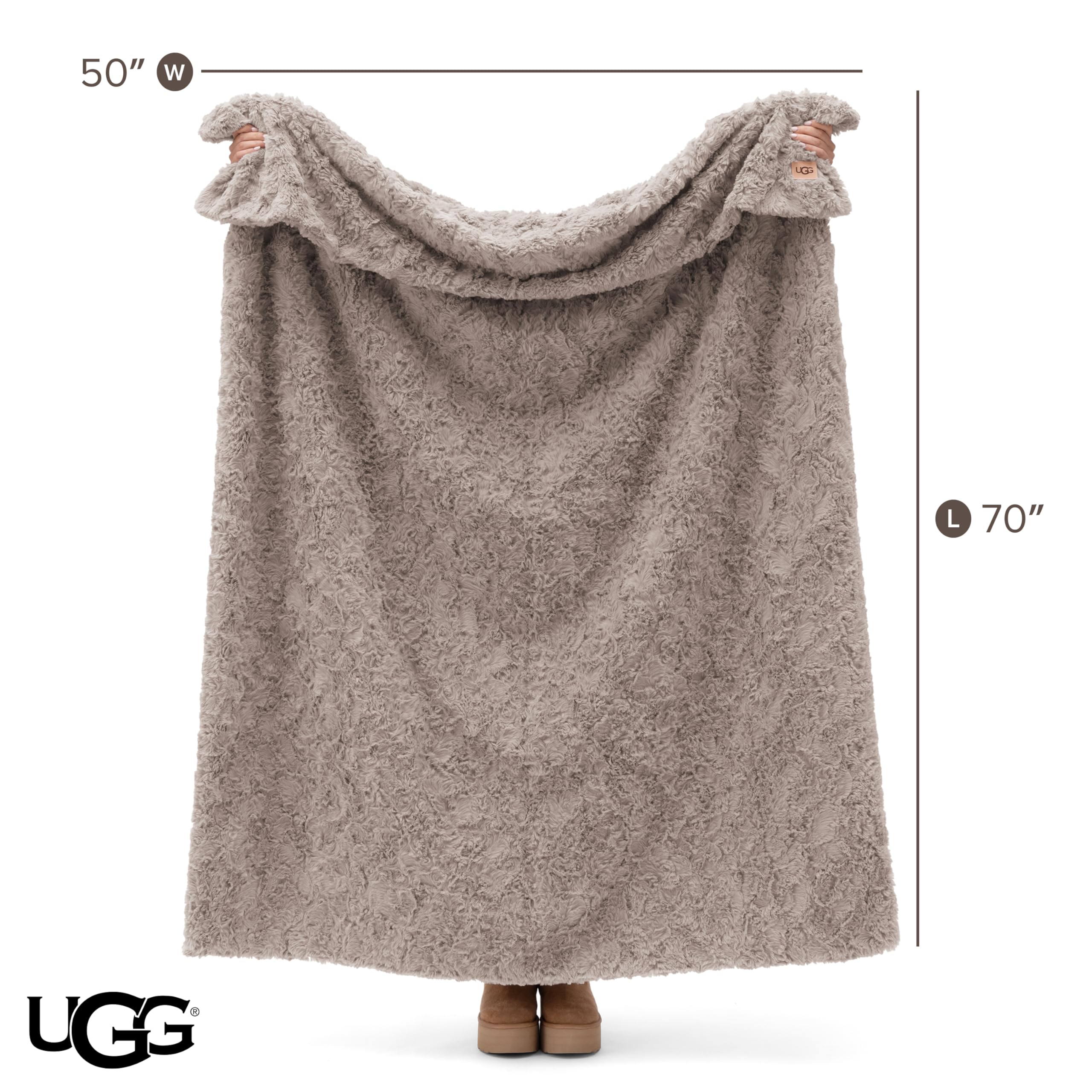 UGG Adalee Faux Fur Twin Size Blanket, Warm Cozy Blanket, Extra Large Throw for Sofa, Washable Bedding for Twin XL Size Bed, Cute Room Decor, 66" x 90", Oyster Brown