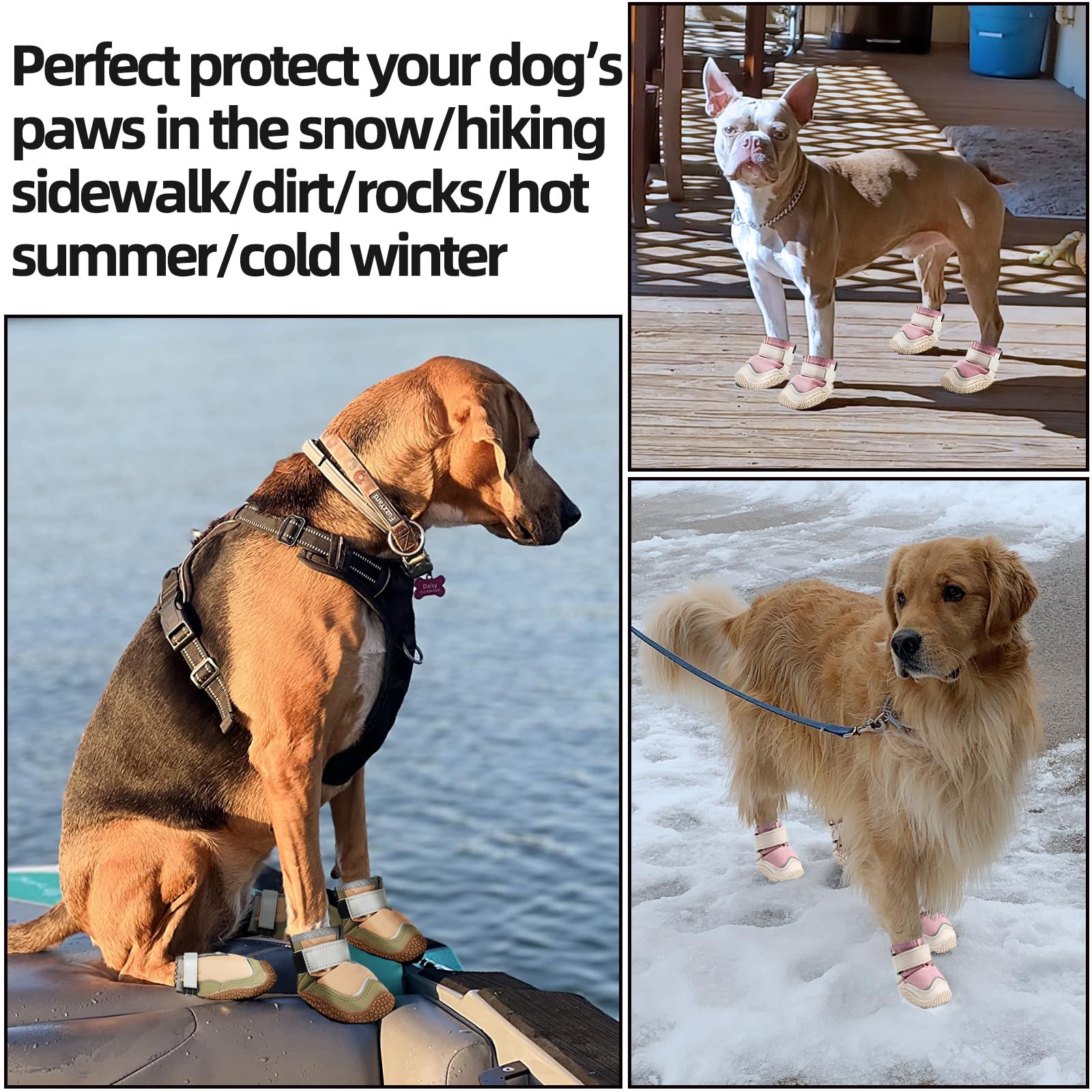 Hcpet Dog Boots, Dog Shoes for Large Dogs, Medium Dog Boots & Paw Protectors, Anti-Slip Dog Booties for Hot Pavement Winter Snow Hiking with Reflective Straps Black Size 1
