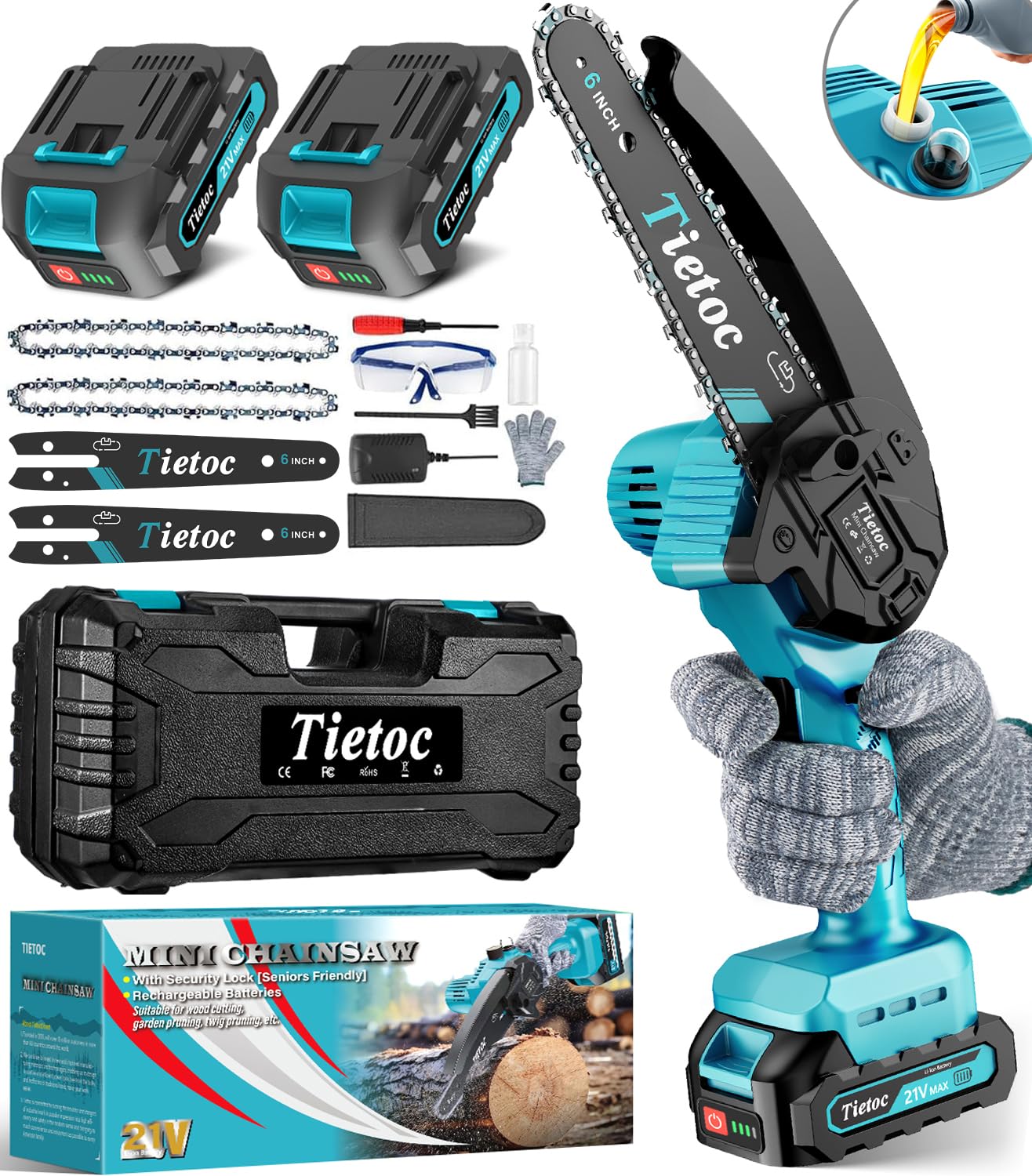Tietoc Chainsaw 6 Inch Mini Electric Chainsaw Cordless Battery Powered, Hand Held Saw for Wood/Trees Trimming, Tools for Household and Garden, Chain Saw Gift for Men Dad Husband Fathers Gardener 2026