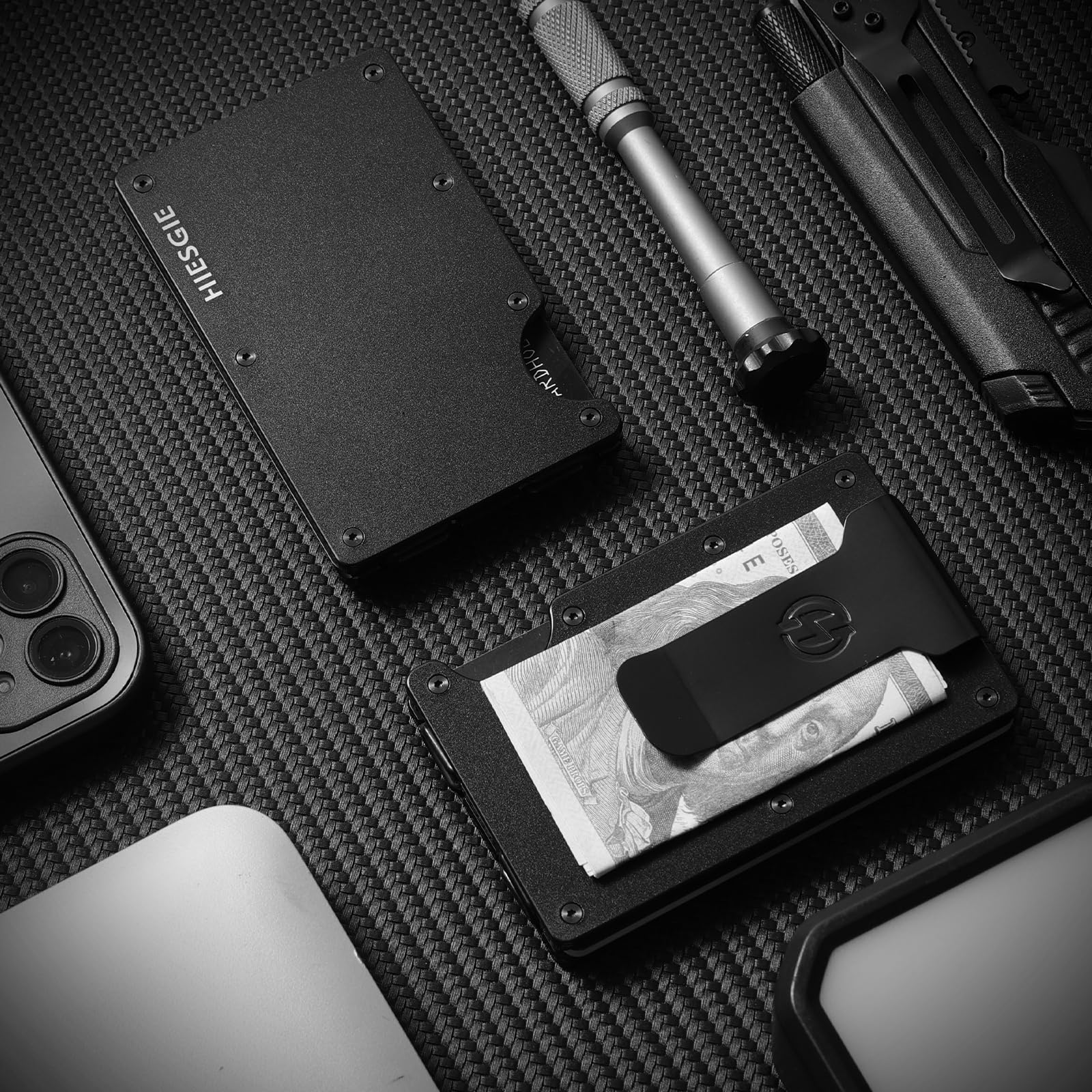 Minimalist Wallets for Men | American USA Flag and Eagle | Aluminum RFID Blocking Metal Wallet | Front Pocket EDC Pull Wallet | Slim Tactical Wallet | Carbon Fiber Card Holder