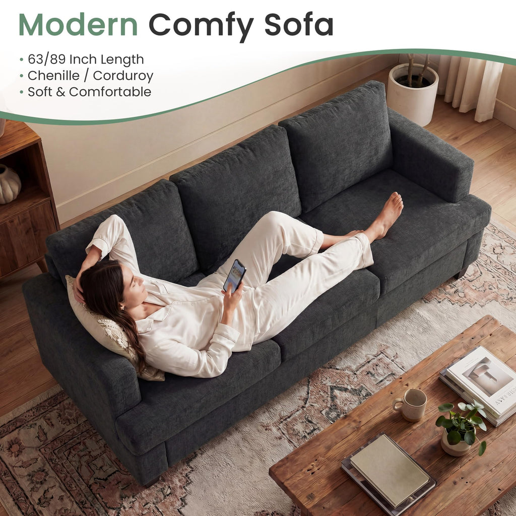 YOUDENOVA 2 Piece Set Comfy Sofa Couch, Loveseat Sofa * 2 with Deep Seats, Modern Sleeper Couch for Living Room, Black Corduroy