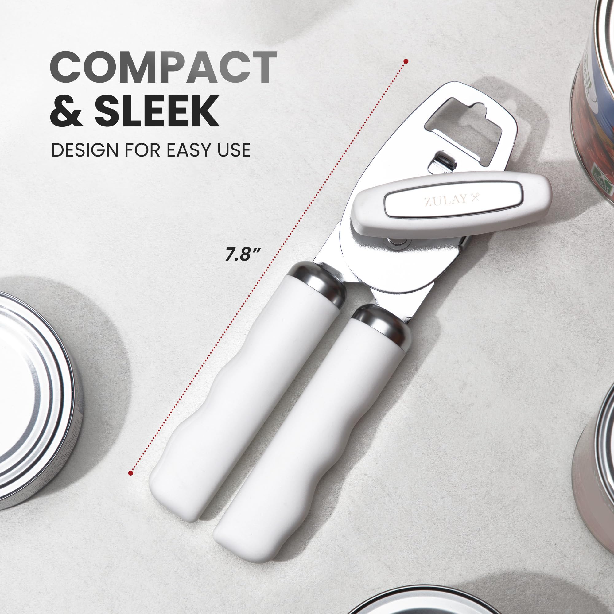 Zulay Kitchen Heavy Duty Stainless Steel Can Opener Manual with Bottle Opener - Rust Proof Manual Can Opener With Turn Knob & Comfy Soft Grip Handles - Airy Lilac