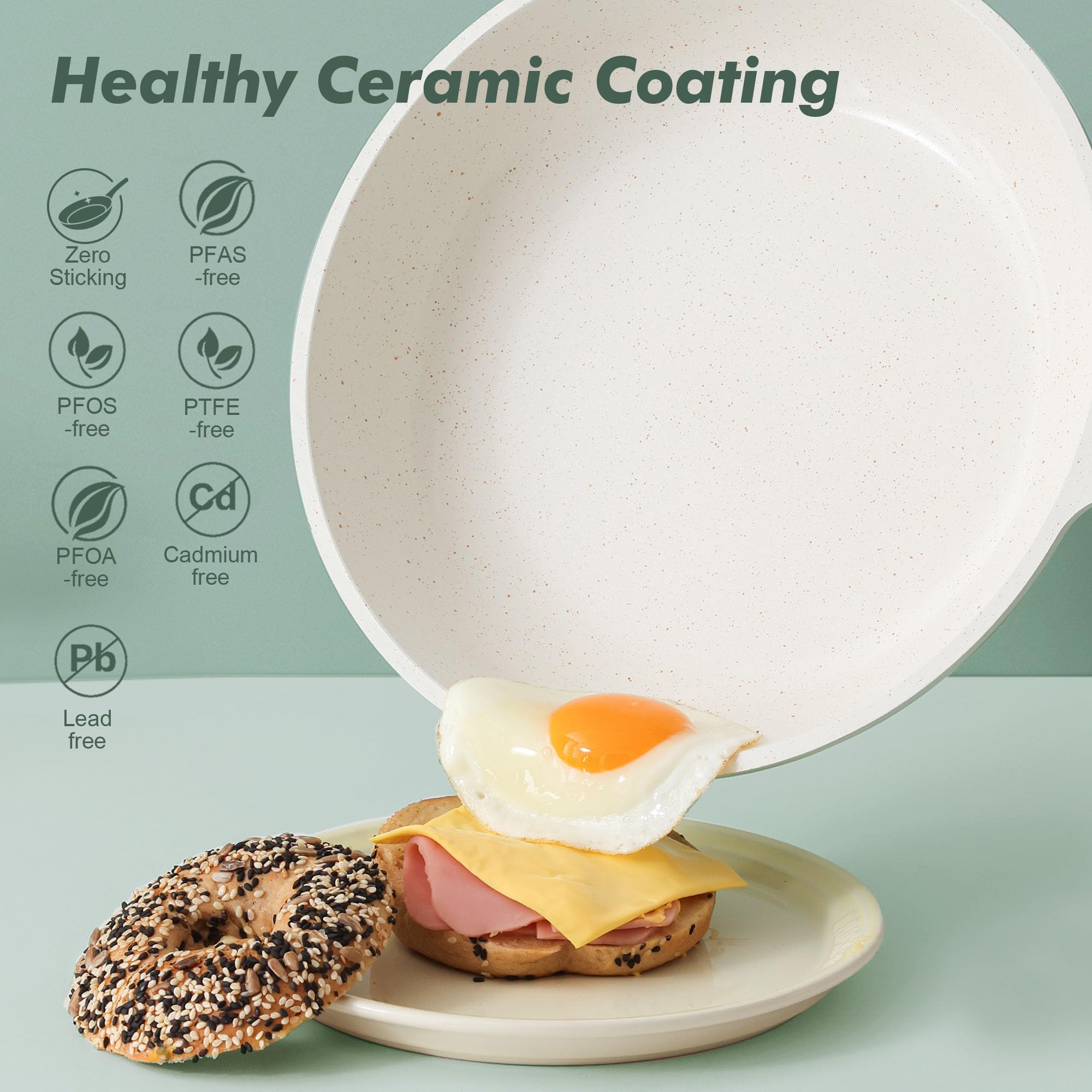 SENSARTE Nonstick Ceramic Frying Pan 8-Inch, Healthy Non Toxic Skillet, Induction Compatible Omelet Pan with Heat Resistant Handle, PFAS-Free, Cream White
