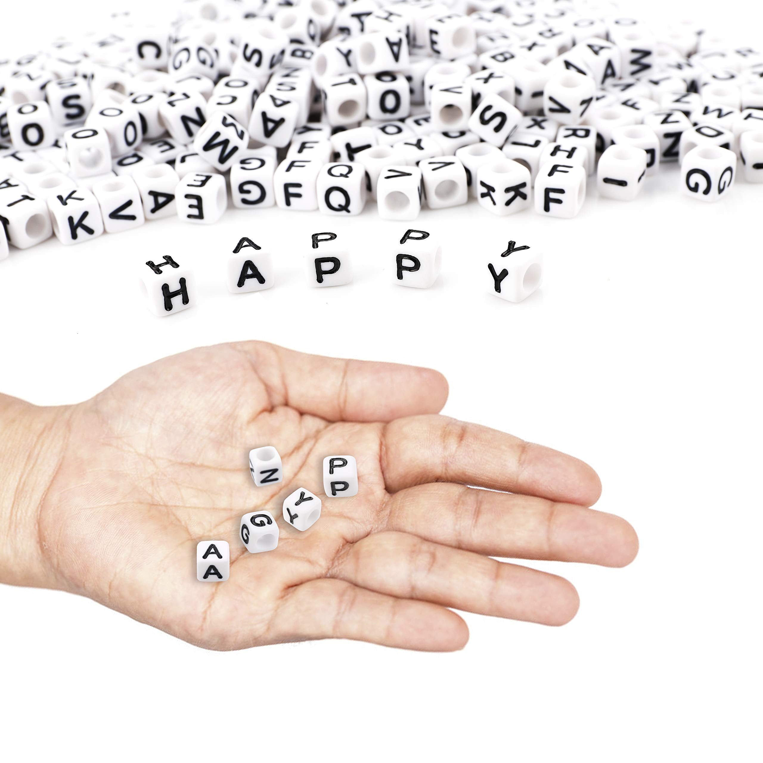 Augshy 700PCS White Letter Beads Alphabet Beads for Making DIY (6mm) | Premium Acrylic Cube Shape, Ideal Bracelets and Keychains, Large Hole Design for Easy Paracord Threading