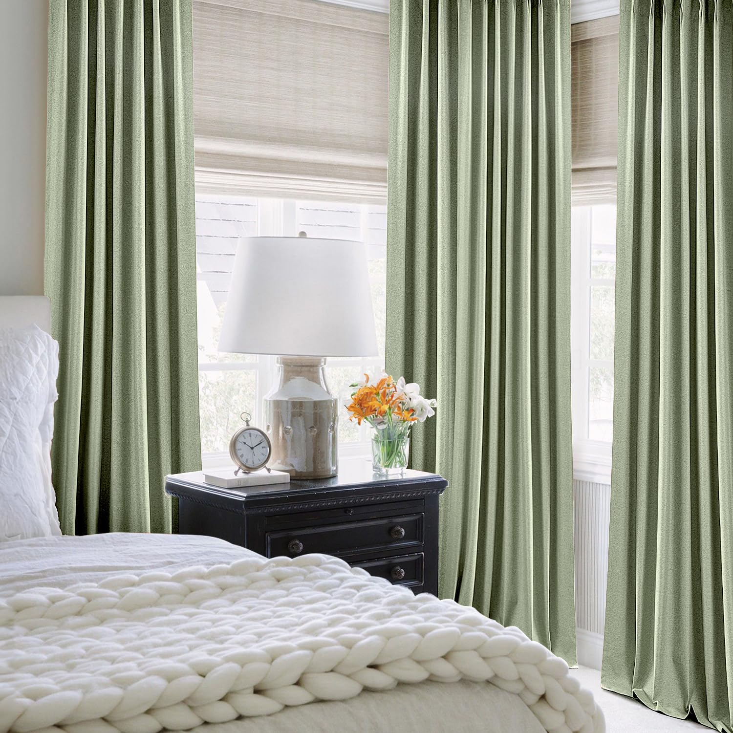 MIULEE Linen Pinch Pleated 100% Blackout Curtains for Bedroom 84 Inch Long 2 Panels Set- Back Tab Track Beige Thermal Insulated Cream Black Out Triple Pleat Room Darkening Drapes with Hooks, Greige