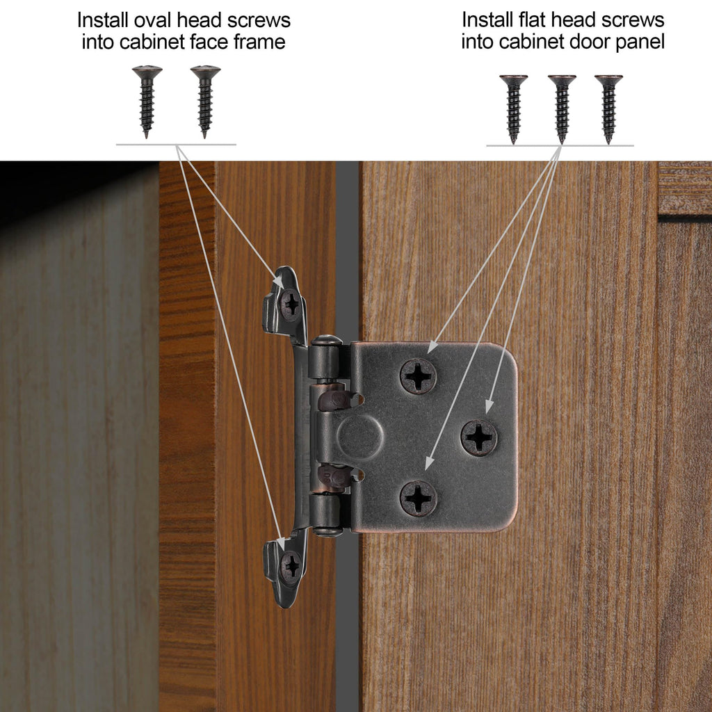 4 Pack (2 Pairs) Antique Brass Self Closing Cabinet Hinges for Kitchen Cabinet Door, 1/2" Overlay (Variable) Semi Concealed Kitchen Cabinet Hinges