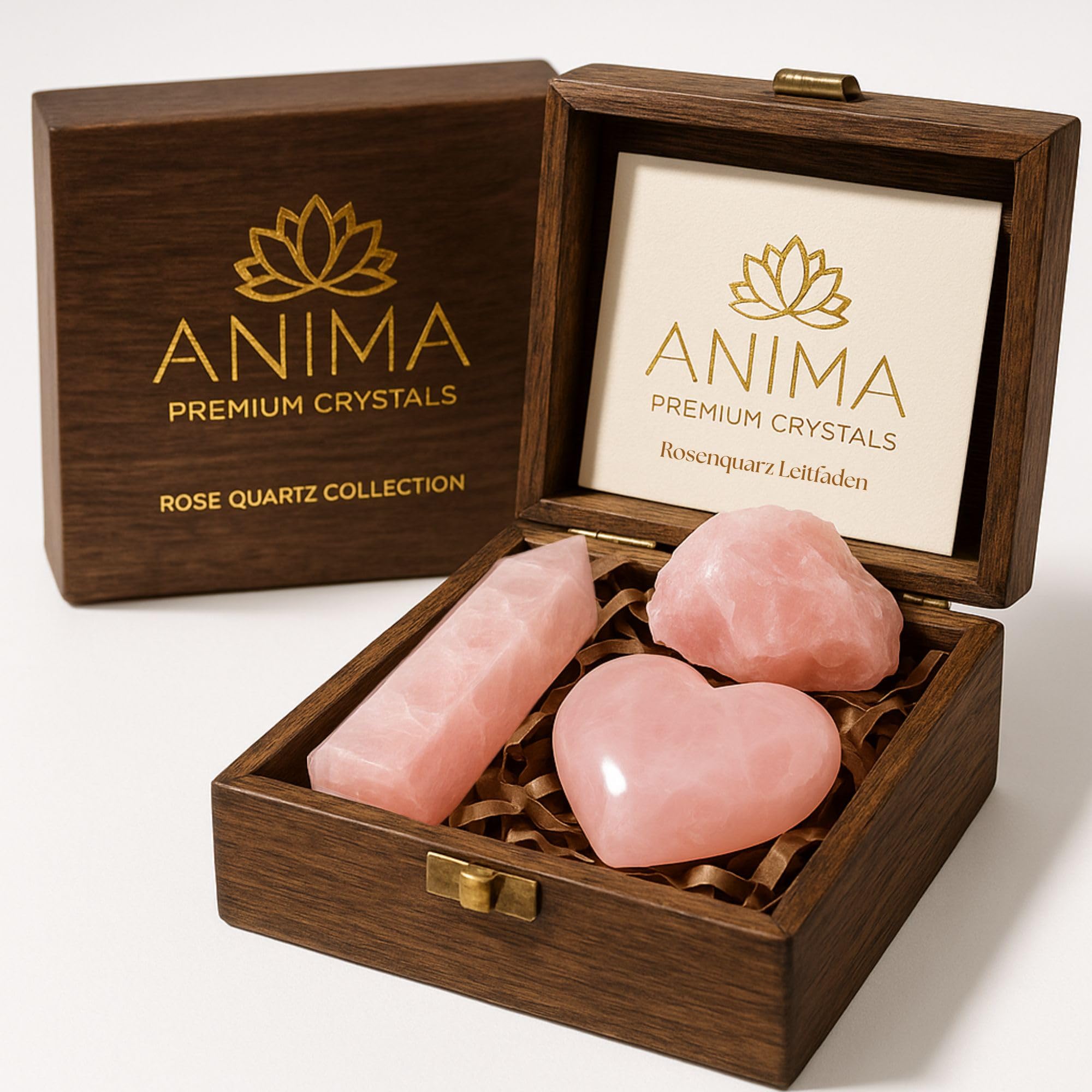 Anima Premium 7 Chakra Healing Crystals Set for Energy Alignment - Large Raw Amethyst, Rose Quartz, Citrine, Lapis Lazuli, Clear Quartz, Tigers Eye & Red Jasper - Wooden Gift Box & Guidebook Included