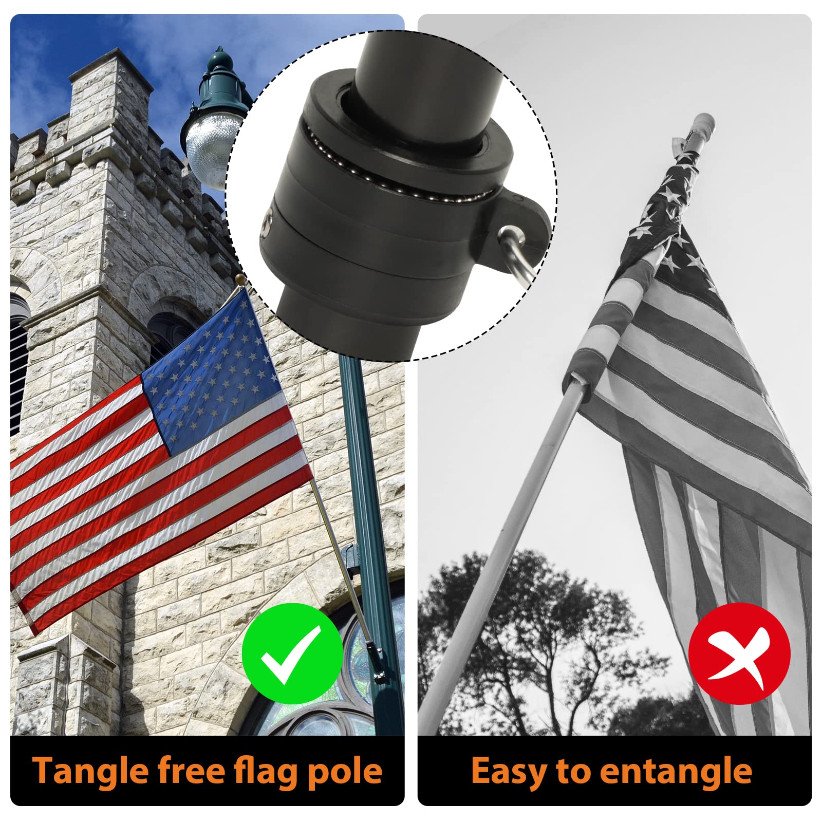NELXINJO 5FT White Stainless Steel Flag Pole Kit for Outside House Wall | flagpoles 3x5 2x3 american flags hardware holder brackets hangers mounts