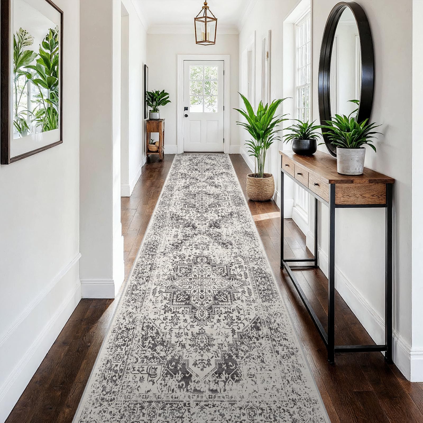 2x5 Washable Kitchen Runner Rug - Soft Low Pile Floral Animal Cat Print Rugs with Non-Slip Backing Waterproof Stain-Resistant Indoor Carpet for Hallway Entryway Bathroom Bedroom (Black)