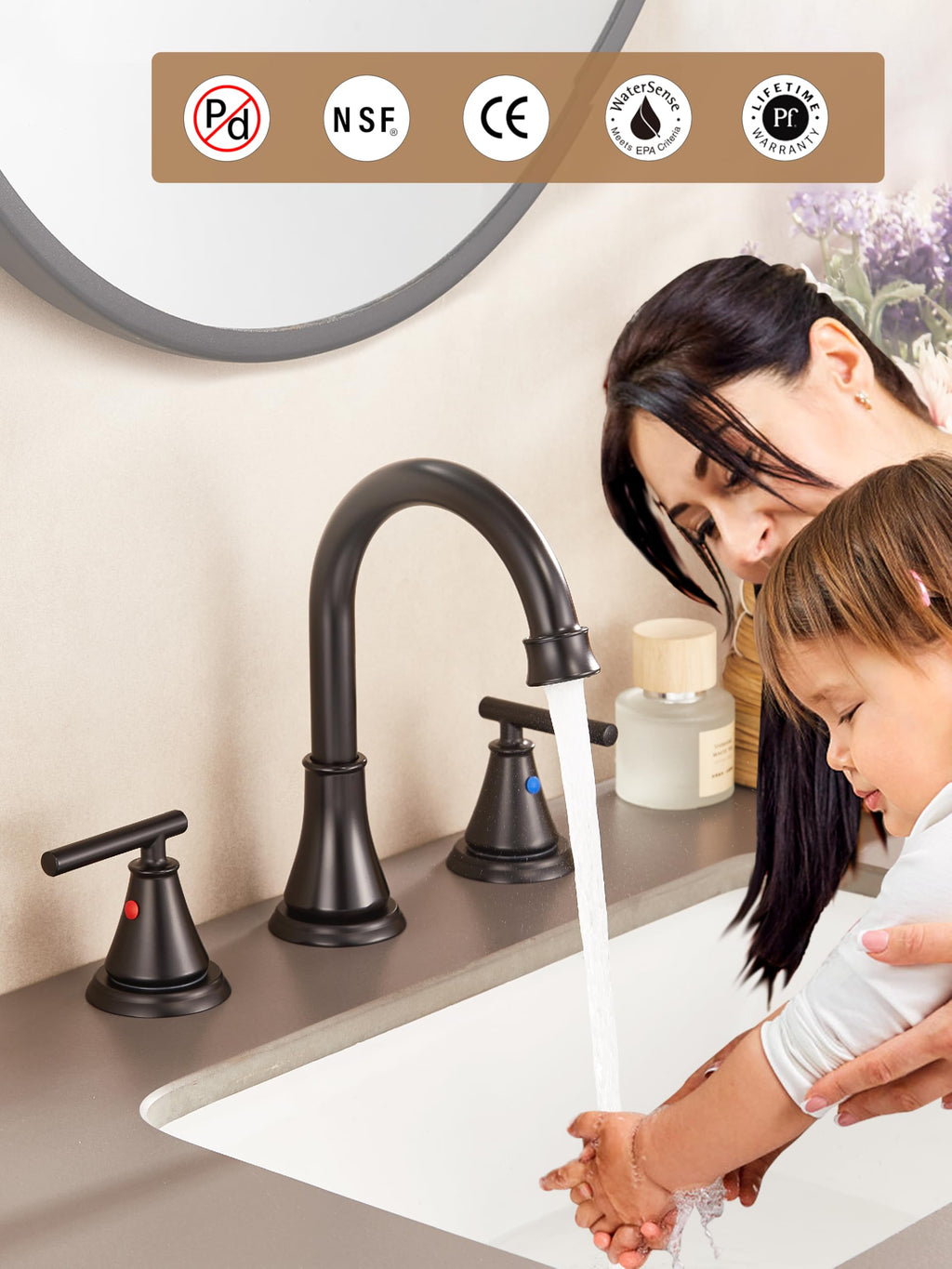 Fransiton Widespread Bathroom Sink Faucet 3 Hole, Brushed Gold Bathroom Faucet with Metal Pop-Up Drain, 2 Handle for 6-16" RV Vanity Sink