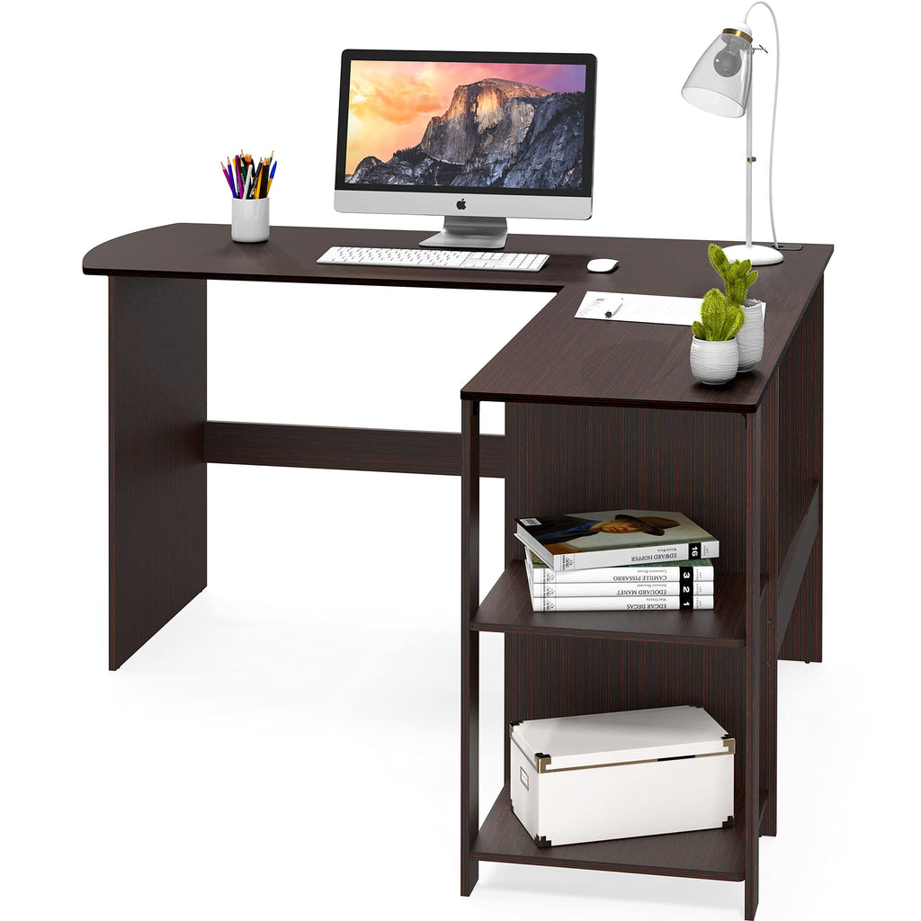 SHW 51 x 51 Inches L-Shaped Home Office Wood Corner Desk wtih Storage, Black