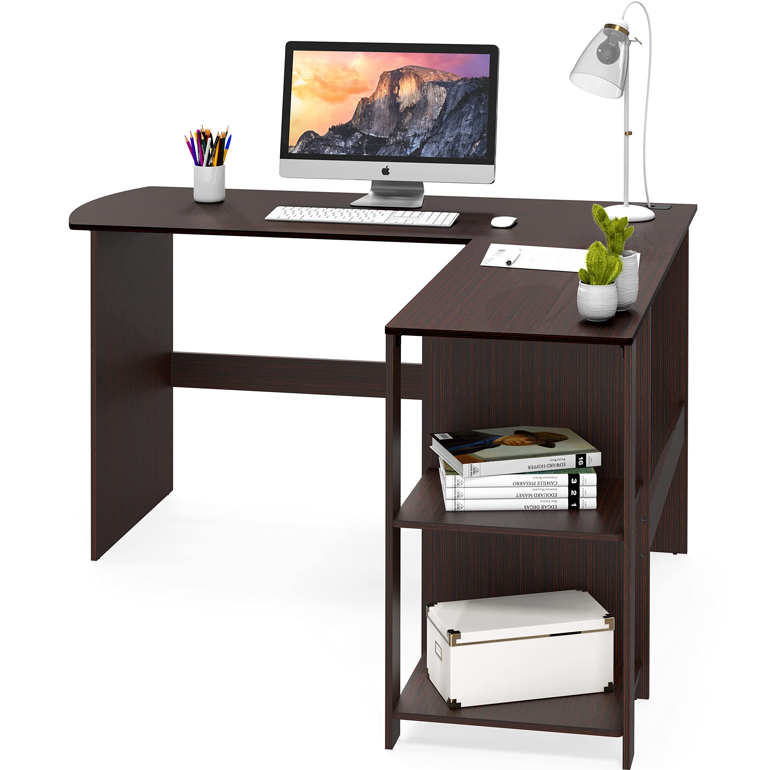 SHW 51 x 51 Inches L-Shaped Home Office Wood Corner Desk wtih Storage, Black