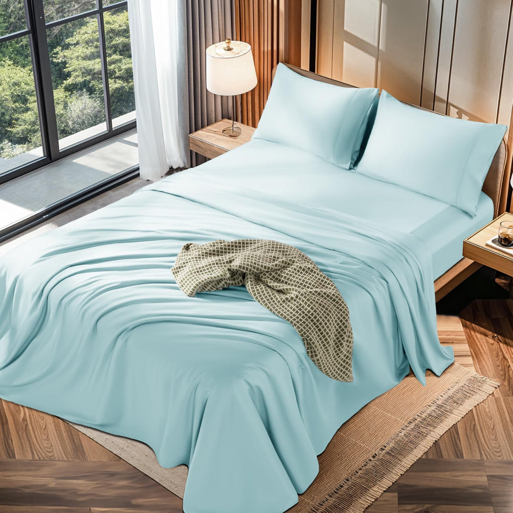 LBRO2M 100% Cotton 1200 Thread Count Full Size Sheets Set,16 inches Deep Pocket,Bed Sheet 4 Piece Sets (Black, Full)