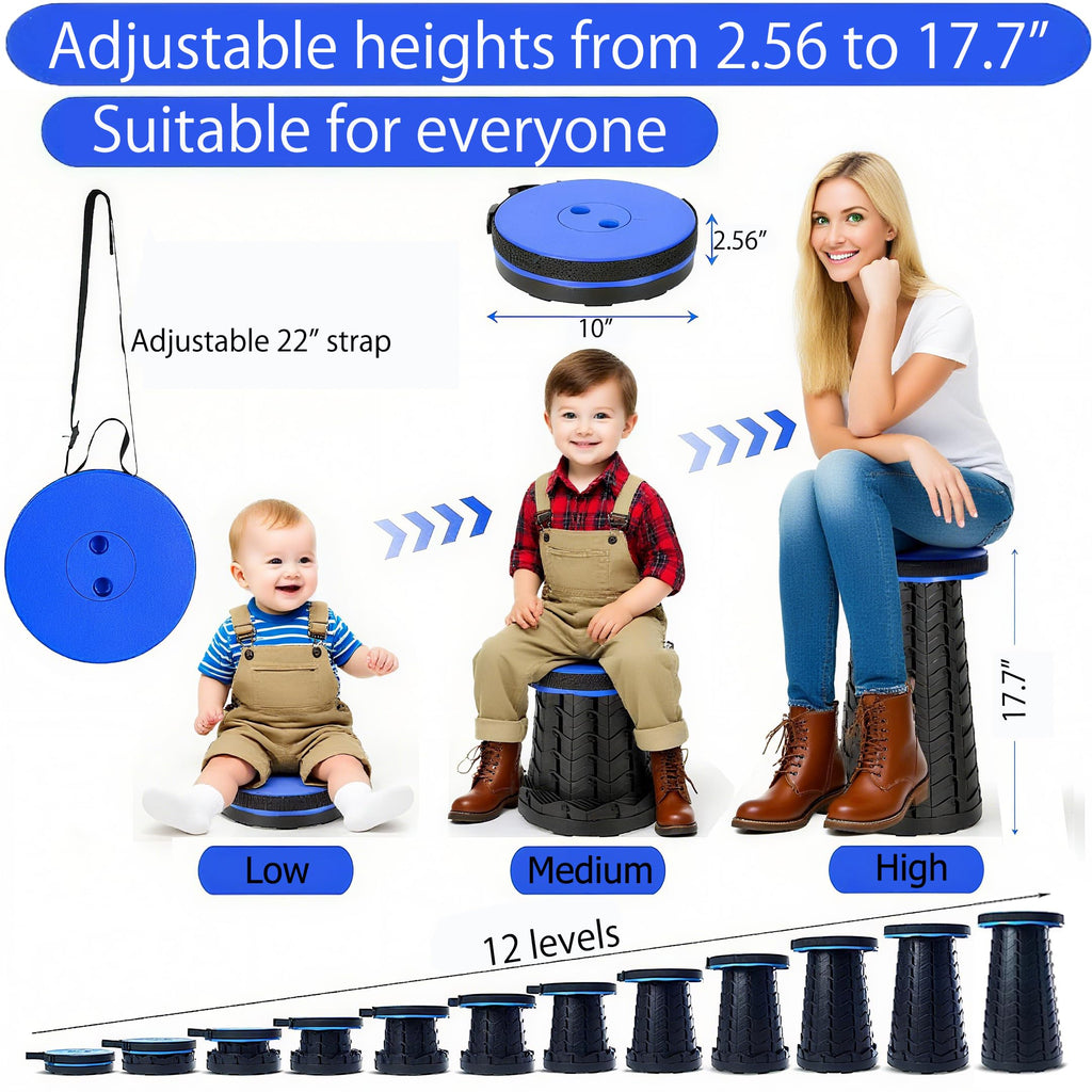 Fishboy Upgraded Collapsible Stool, 400lbs Max Weight, Lightweight But Sturdy, Portable Retractable Folding Telescoping Foldable Camping Stool for Adults Outdoor Fishing Hiking BBQ