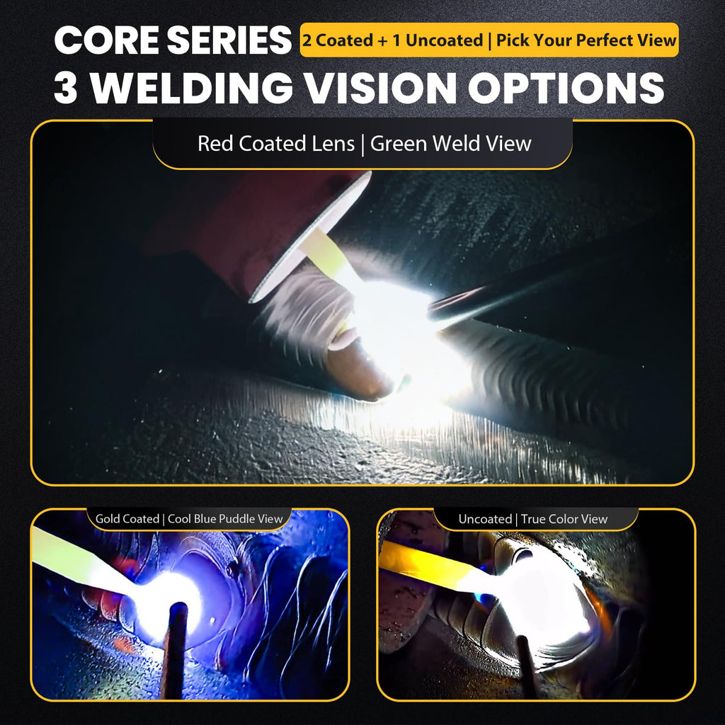 Core Series Gold Shade 9 Auto Darkening Welding Lens 2" x 4 1/4", Slim 0.2" Welding Lens with Cool Blue Puddle View for Pancake & Sugar Scoop Welding Hoods