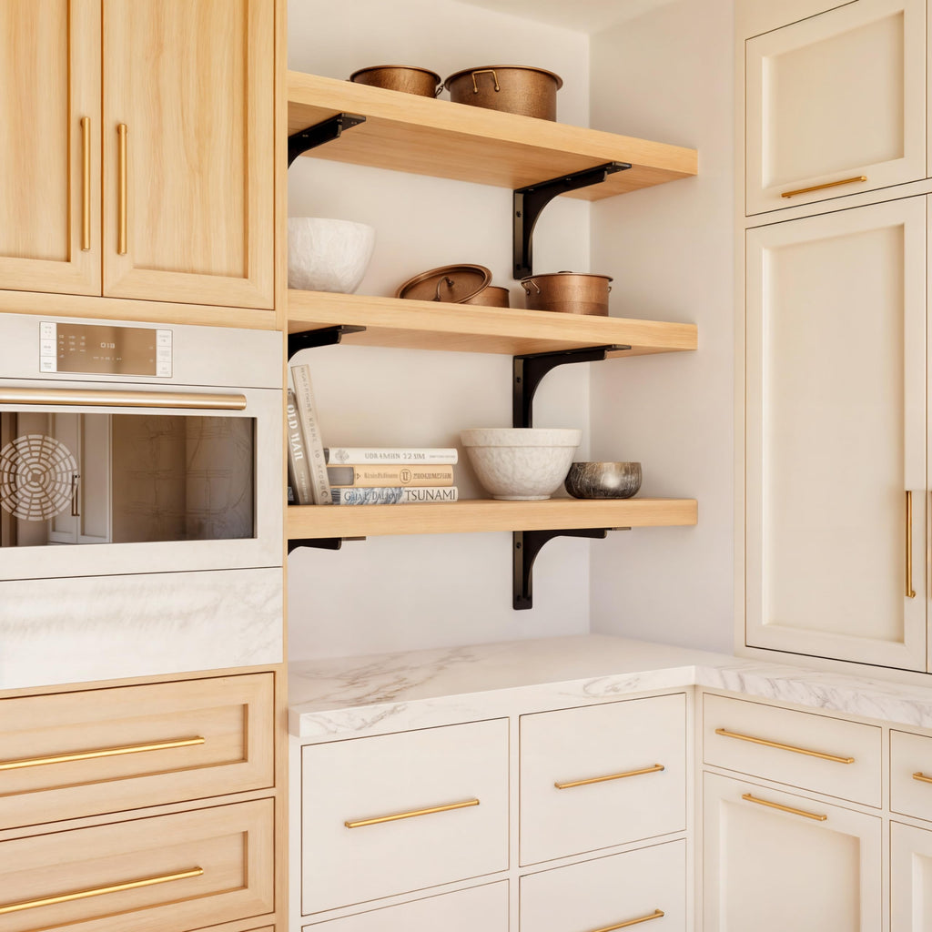 BATODA 8" x 5" L Bracket with Beam - Shelf Brackets Black 300 Lbs Capacity - Heavy Duty Shelving Brackets for Floating Shelves - Wall Mounted Support for DIY – Mounting Hardware Included (Pack 4)