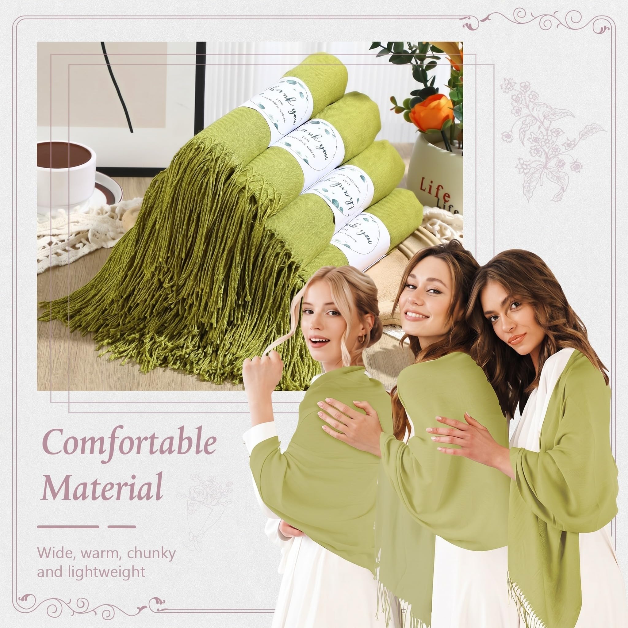 Ramede 50/100 Bulk Wedding Shawl Scarf for Women 79 x 28 Guests Shawl Wraps Gifts for Women Bridal Shawls with Thank Cards