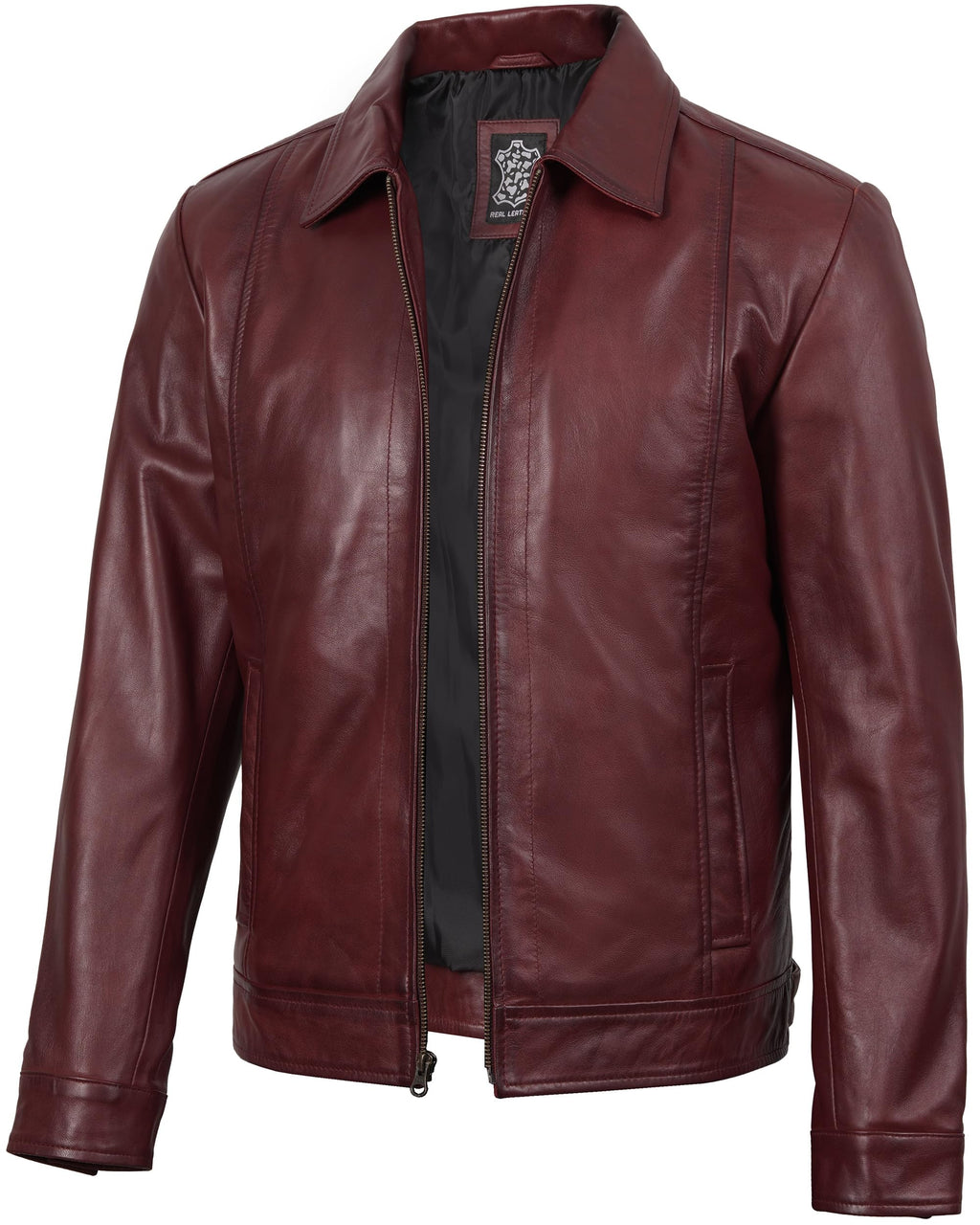 Decrum Vintage Style Mens Leather Jacket - Real Lambskin Classic Shirt Collar Leather Jackets for Men