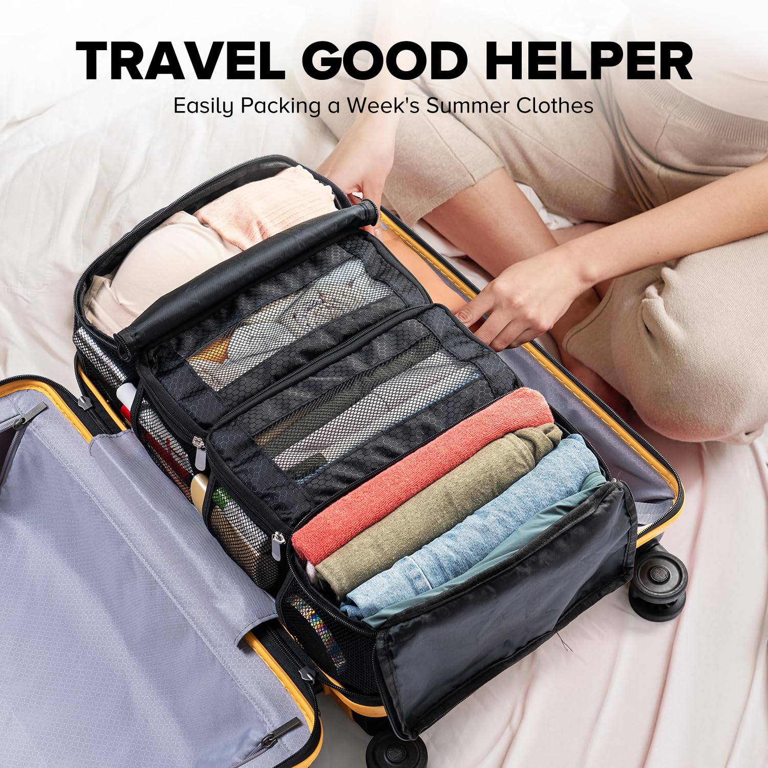 Suitcase Organizer, Travel Luggage Organizer Hanging Shelves Packing Cube Closet/Collapsible Portable Travel Organizer for Carry-on