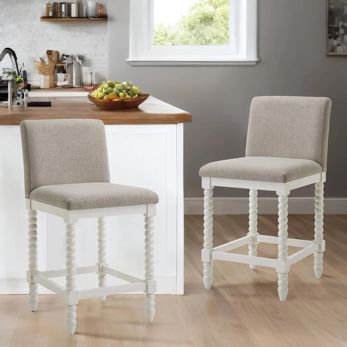 DUHOME Spindle Counter Stool with Padded Spring Seat,Wooden Bar Stools Farmhouse 26 Inch Counter Height Stools Chairs with Spindle Back for Kitchen Island