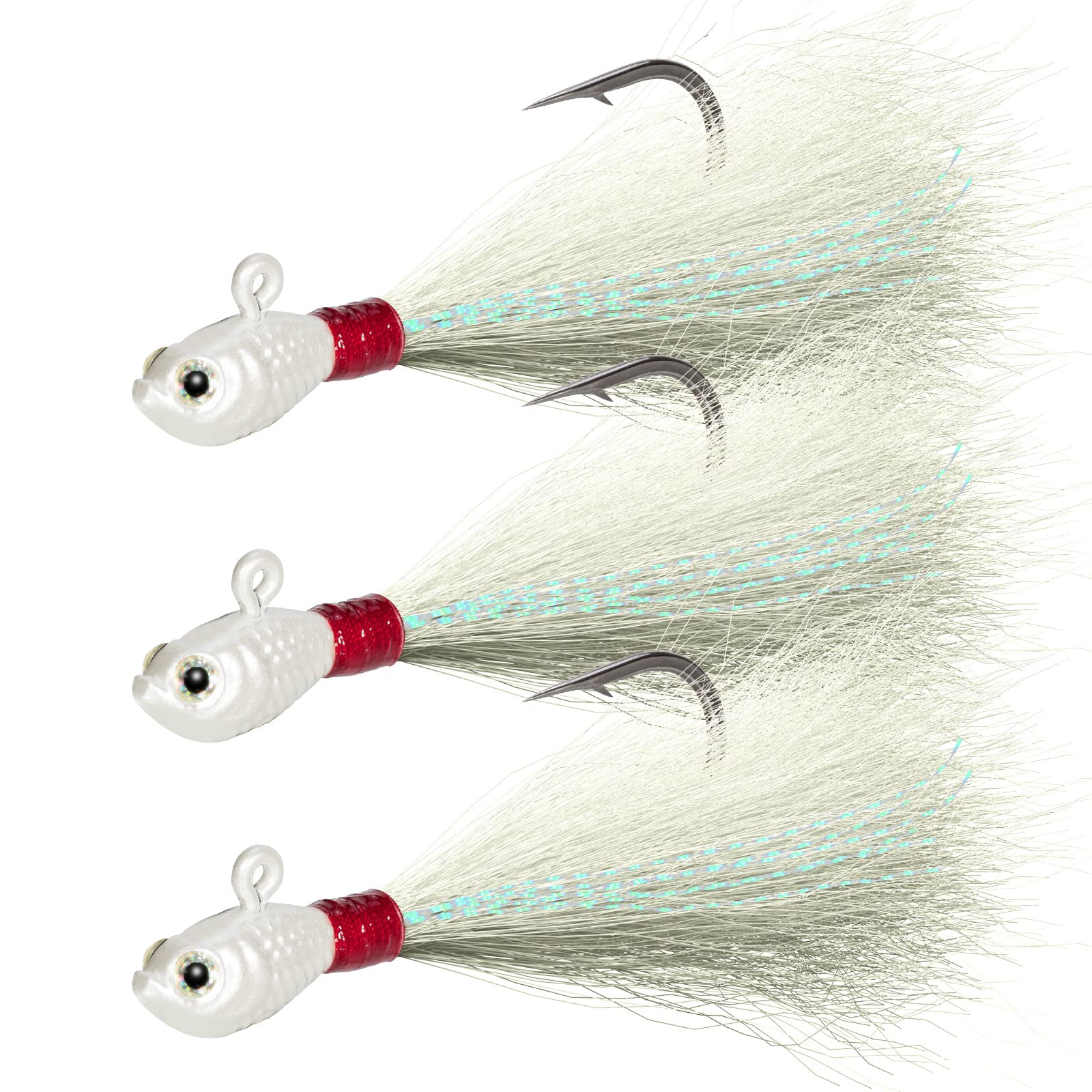 Dr.Fish 3 Pack Bucktail Jig Lure Hair Jig Saltwater Freshwater Lures Surf Fishing Bass Flounder Striper Bluefish Halibut Redfish