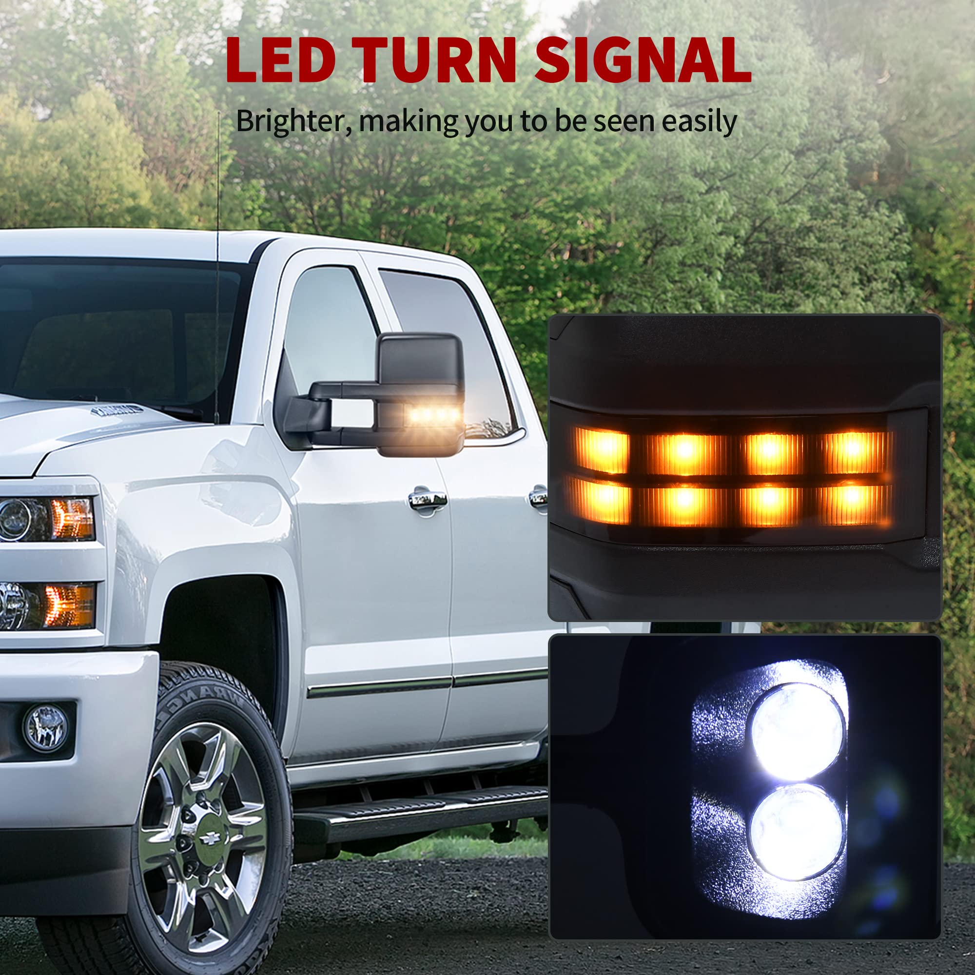 YITAMOTOR Towing Mirrors Compatible with 07-13 Silverado 1500 2500 3500 Tahoe Suburban Avalanche GMC Sierra Yukon Cadillac LED Turn Signal Light Power Heated Manual Telescoping Folding