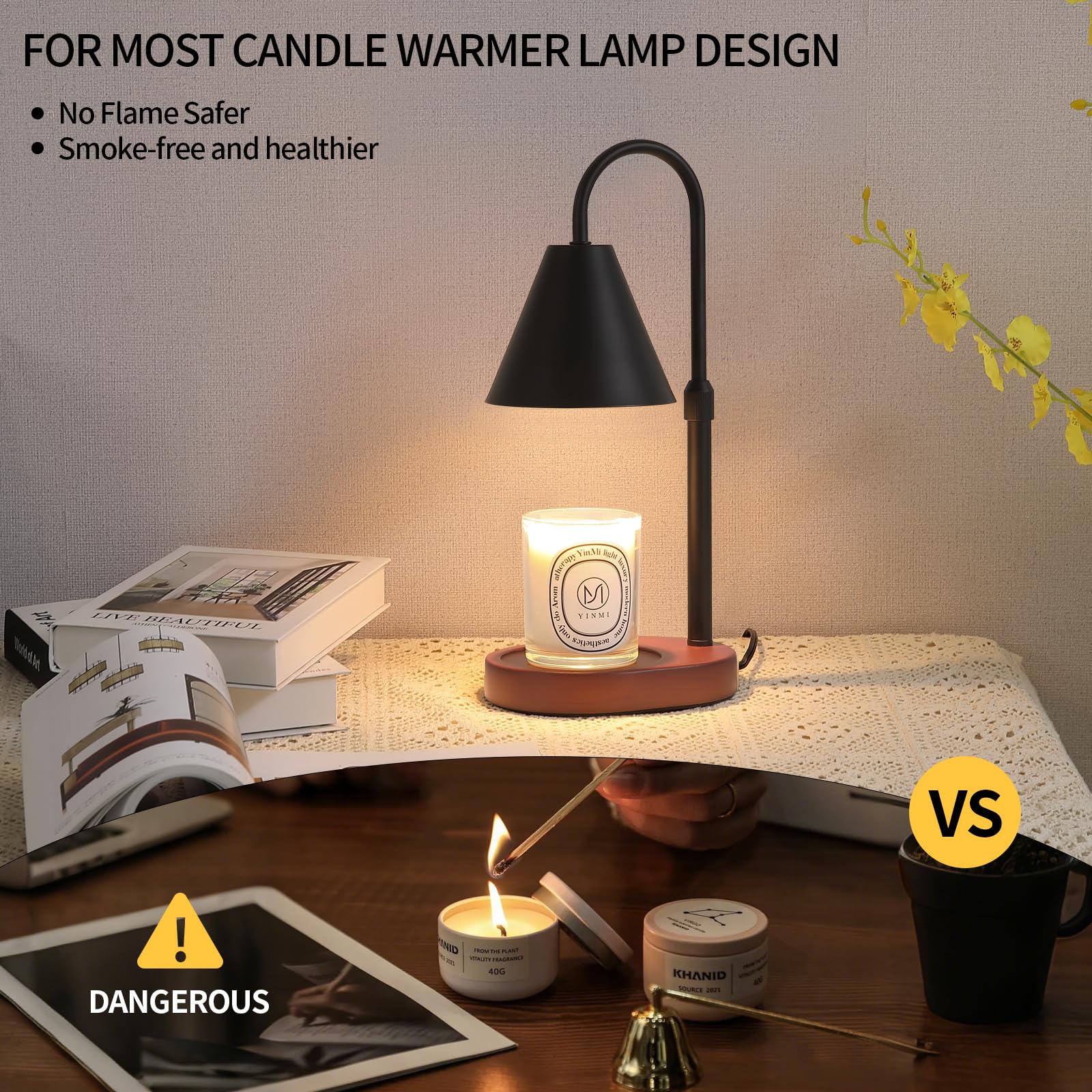 MEIXISUE Candle Warmer Lamp with Timer and Dimmer,Electric Amber Light Gifts for Women Melt Wax Warmer Lamp with 2 Bulbs for Candle Jars House Warming New Home Decor