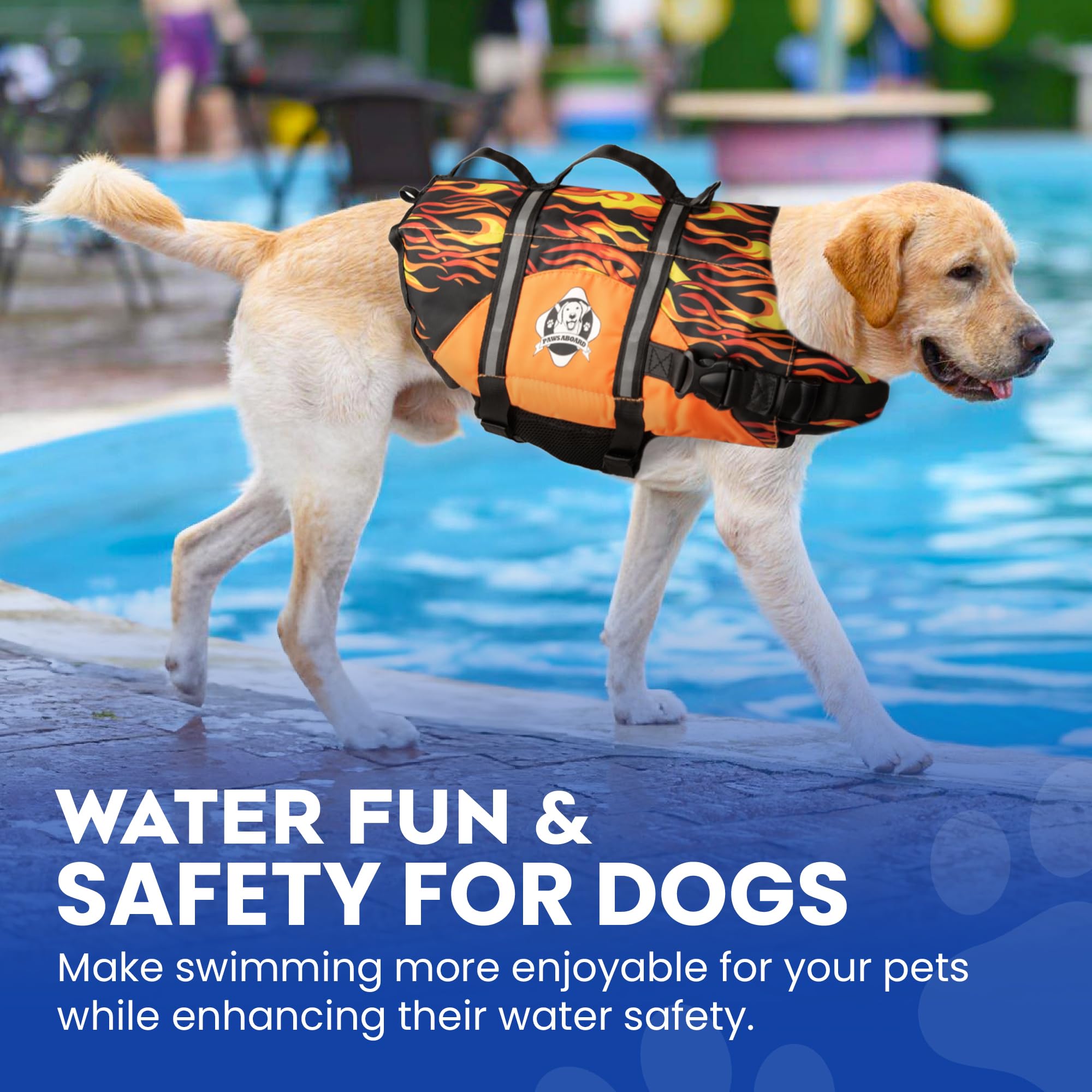 Dog Life Jacket — Premium Swim Vest with SafeChin Anti-Choke Collar | PAWS Aboard Blue & Yellow | RapidLift Rescue Handle, D-Ring, Reflective Trim | Boating, Kayaking, Pool | XX-Small (Under 6 lbs)