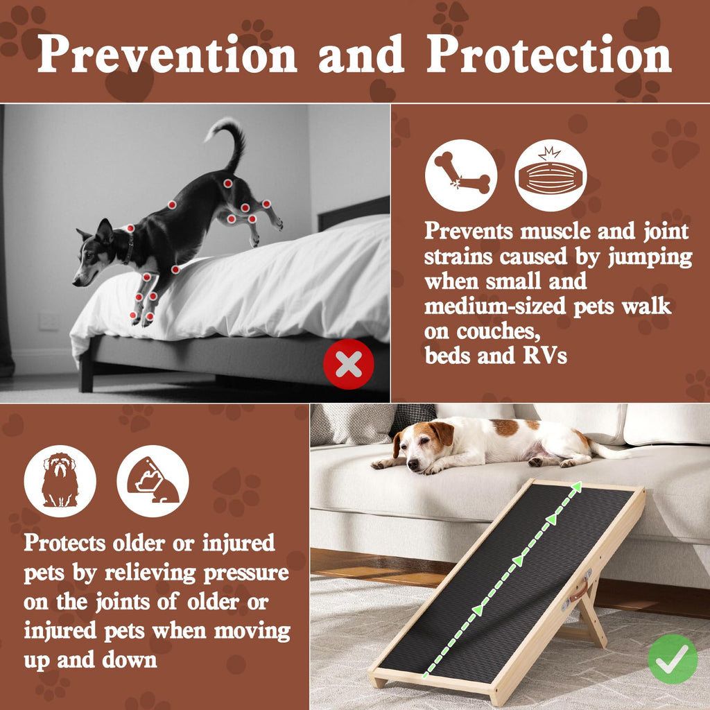 Dog Ramp for Couch, Wooden Pet Ramps 39.37" Long Adjustable 12"-20.47" Folding Puppy Ramps with Anti-Slip Rubber Mat, Dog Stairs for Small & Medium Older Dogs & Cats, up to 100lbs
