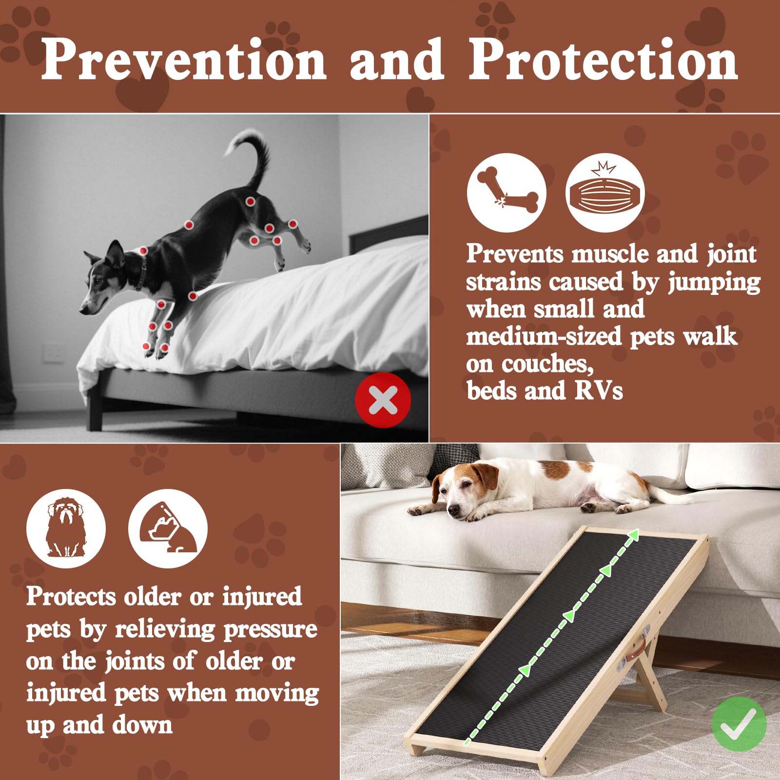 Dog Ramp for Couch, Wooden Pet Ramps 39.37" Long Adjustable 12"-20.47" Folding Puppy Ramps with Anti-Slip Rubber Mat, Dog Stairs for Small & Medium Older Dogs & Cats, up to 100lbs