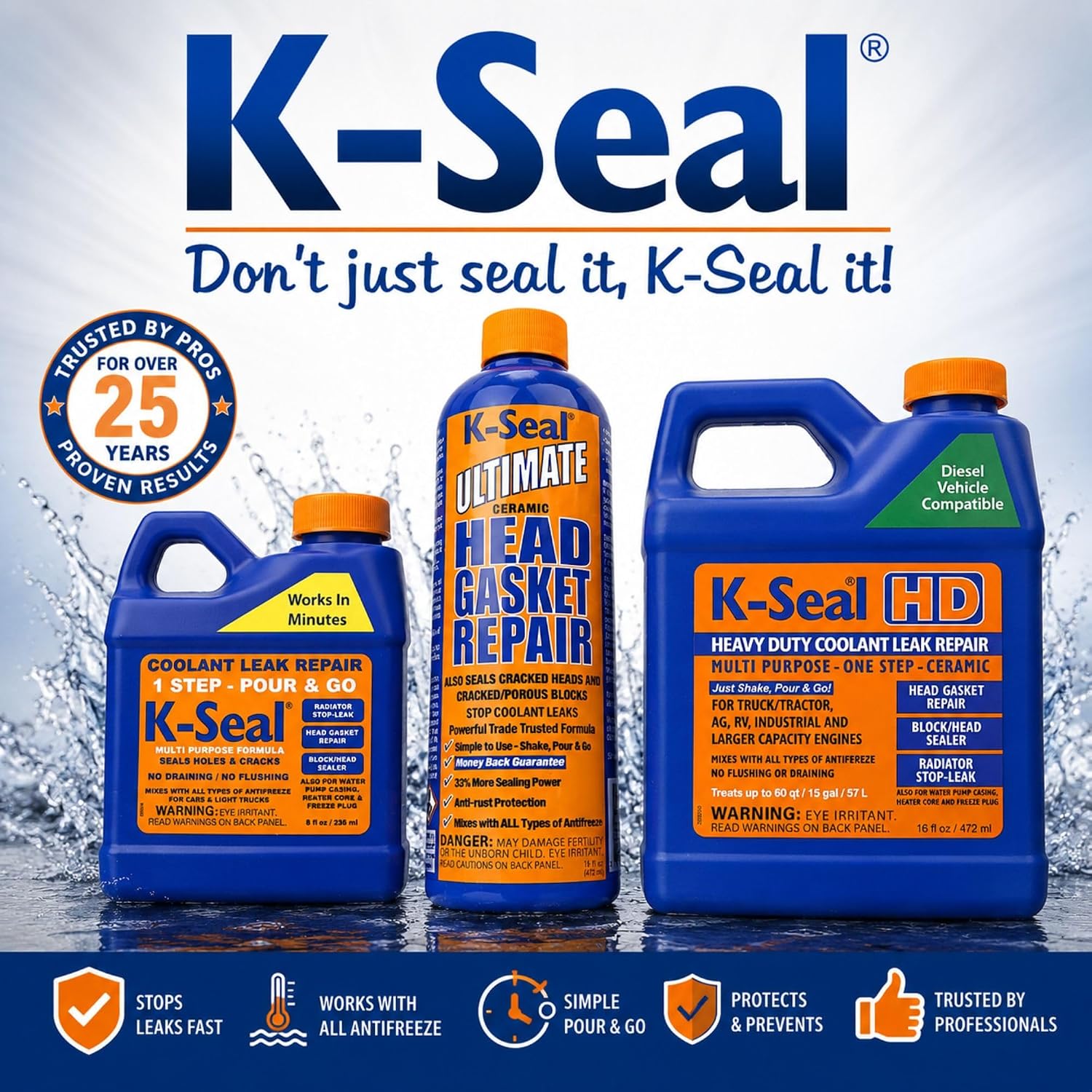 K-Seal ST3501 Pour & Go Head Gasket Sealer, 16 oz – Repairs Blown Head Gaskets, Cracked Heads & Engine Blocks