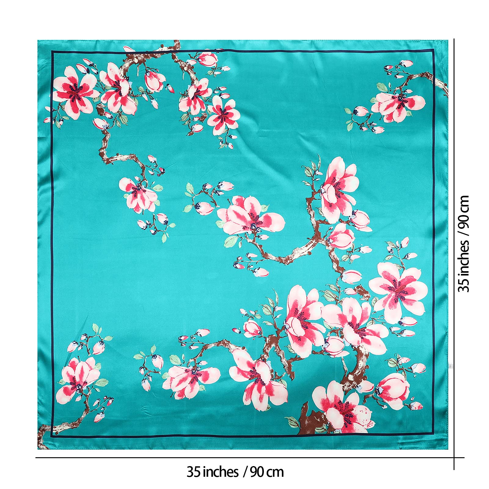 AWAYTR 35” Large Satin Square Head Scarf - 2Pcs Silk Like Floral Head Scarves Square Satin Hair Scarf Bandanas for Women