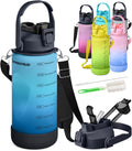 1/2 Gallon Water Bottle with 74.3 oz Capacity - Motivational Time Markers for Daily Hydration Goals - Leakproof BPA Free Tritan with Removable Straw