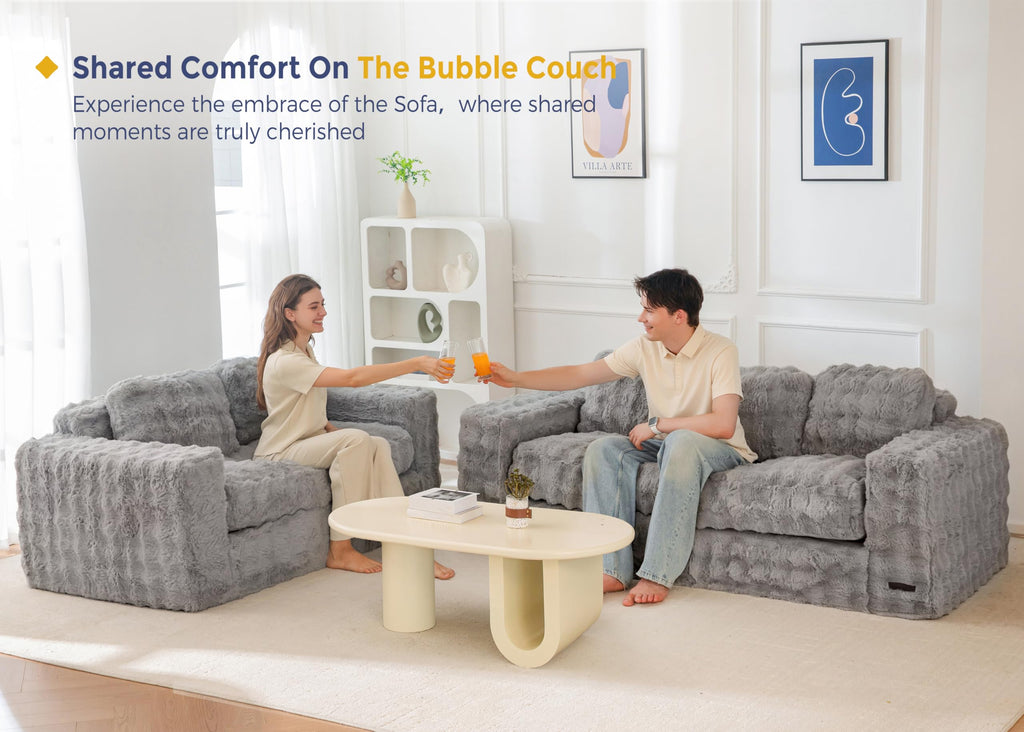 MAXYOYO 3 Seater Sofa Couch for Living Room, Tufted Boneless Couch Sofa Couch, Comfy Bubbled Bean Bag Chair for Apartment, No Assembly Needed, Beige