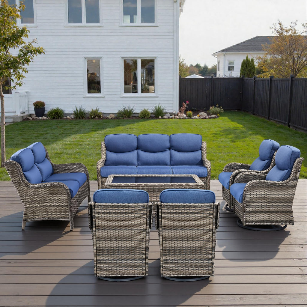 Swivel Patio Chairs Set of 2 with 5" Thick Cushion - Wicker Outdoor Swivel Rocker Patio Chairs, High Back Comfortable Outdoor Glider Chair for Balcony, Porch, Deck, Poolside - Brown/Beige