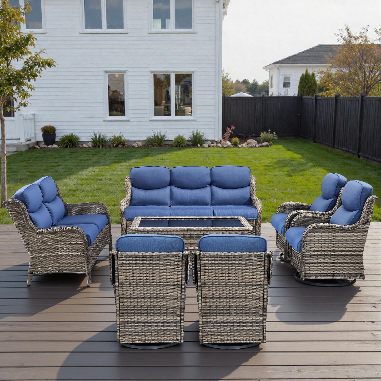 Swivel Patio Chairs Set of 2 with 5" Thick Cushion - Wicker Outdoor Swivel Rocker Patio Chairs, High Back Comfortable Outdoor Glider Chair for Balcony, Porch, Deck, Poolside - Brown/Beige