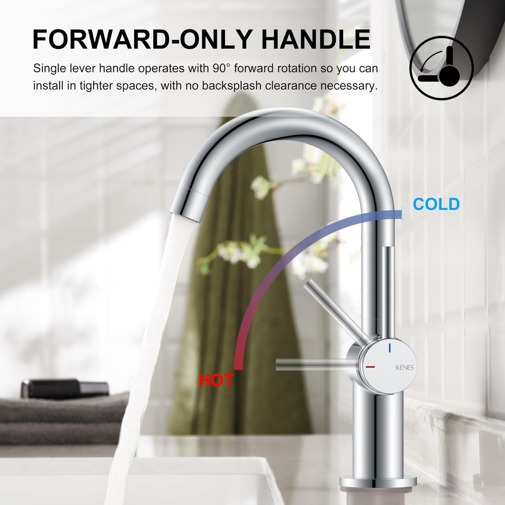 KENES Black and Gold Single Handle Bathroom Sink Faucet, Modern Prep Wet Bar Sink Faucet with Drain Assembly & Deck Plate, Vanity Faucets for Farmhouse RV Camper Utility, KE-9005B-BG