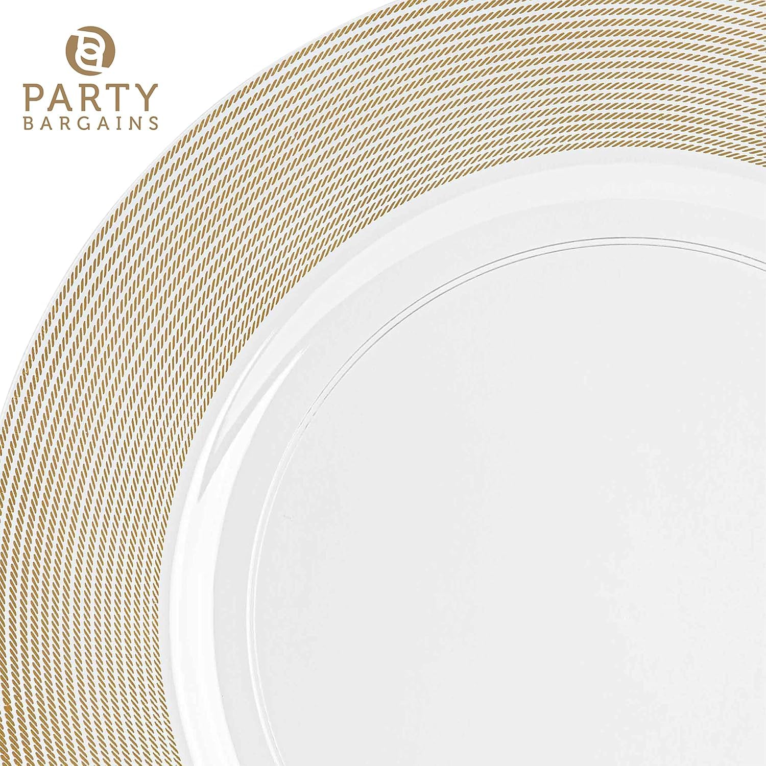 PARTY BARGAINS 13-Inch Charger Plates - 96 Pack, Clear Gold Rim, Heavy-Duty Disposable Chargers for Elegant Dining - Ideal for Weddings and Formal Events