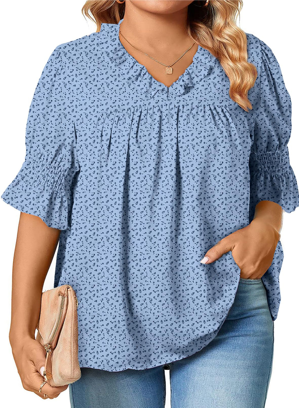 Eytino Plus Size Tops for Women Summer V Neck Short Sleeve Boho Floral Printed Flowy Chiffon Shirts Blouse(1X-5X)