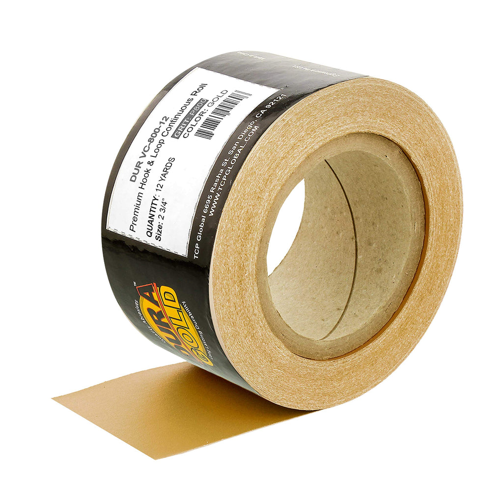 Dura-Gold Premium - 40 Grit Gold - Hook & Loop Backing Longboard Continuous Sandpaper Roll, 2-3/4" Wide, 12 Yards Long - For Automotive & Woodworking Air File Long Board Sanders, Hand Sanding Blocks